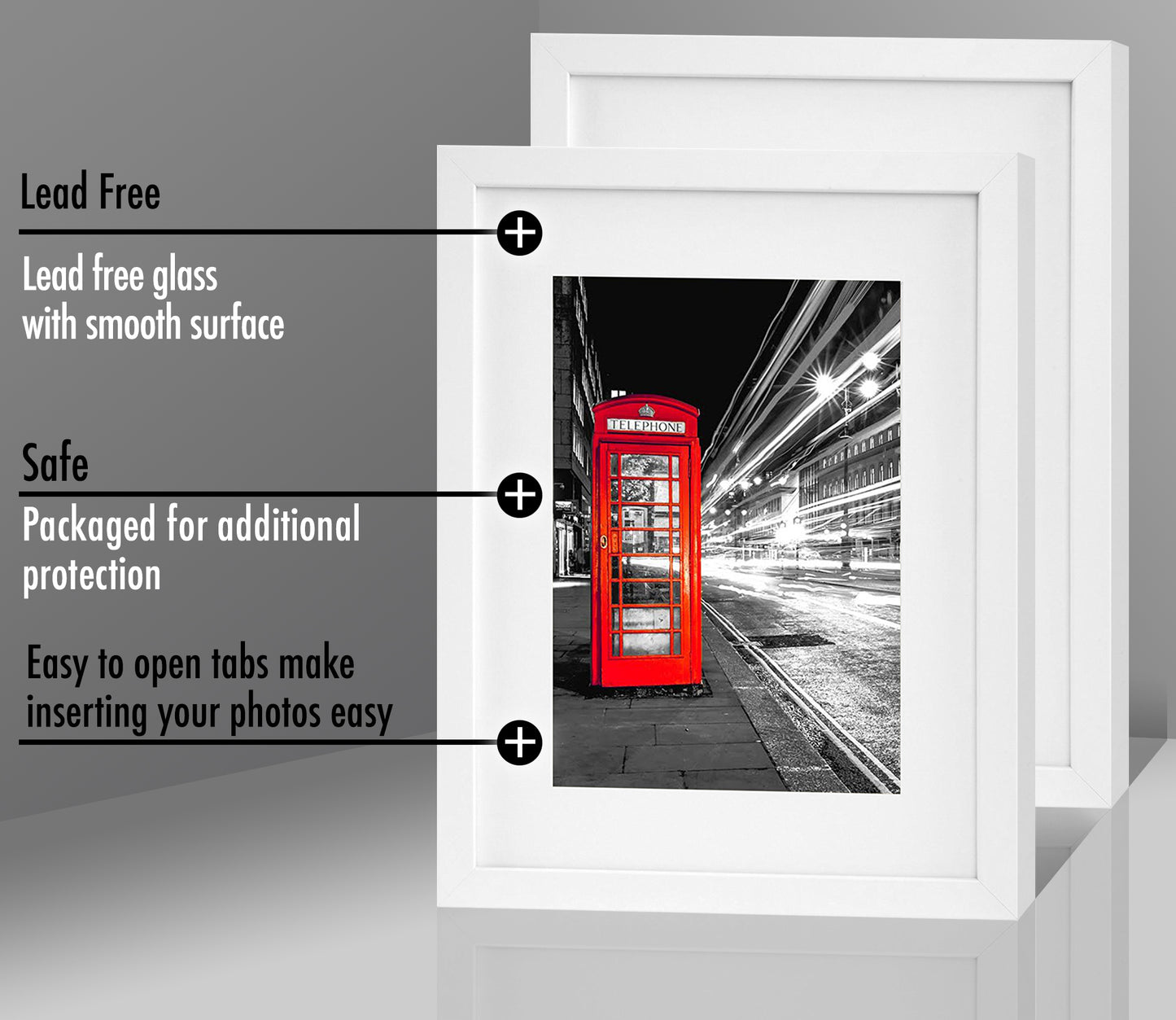 Set of 2 - Picture Frame with Mat - Engineered Wood Photo Frame with Shatter-Resistant Glass