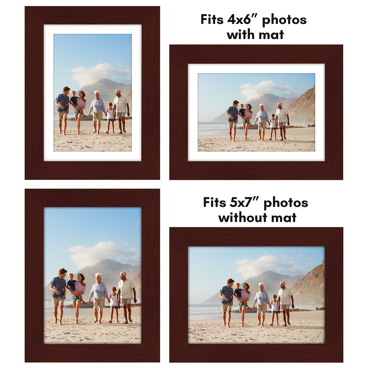 Picture Frame - Set of 2 - with Mat or Without Mat - Plexiglass Cover and Hanging Hardware included