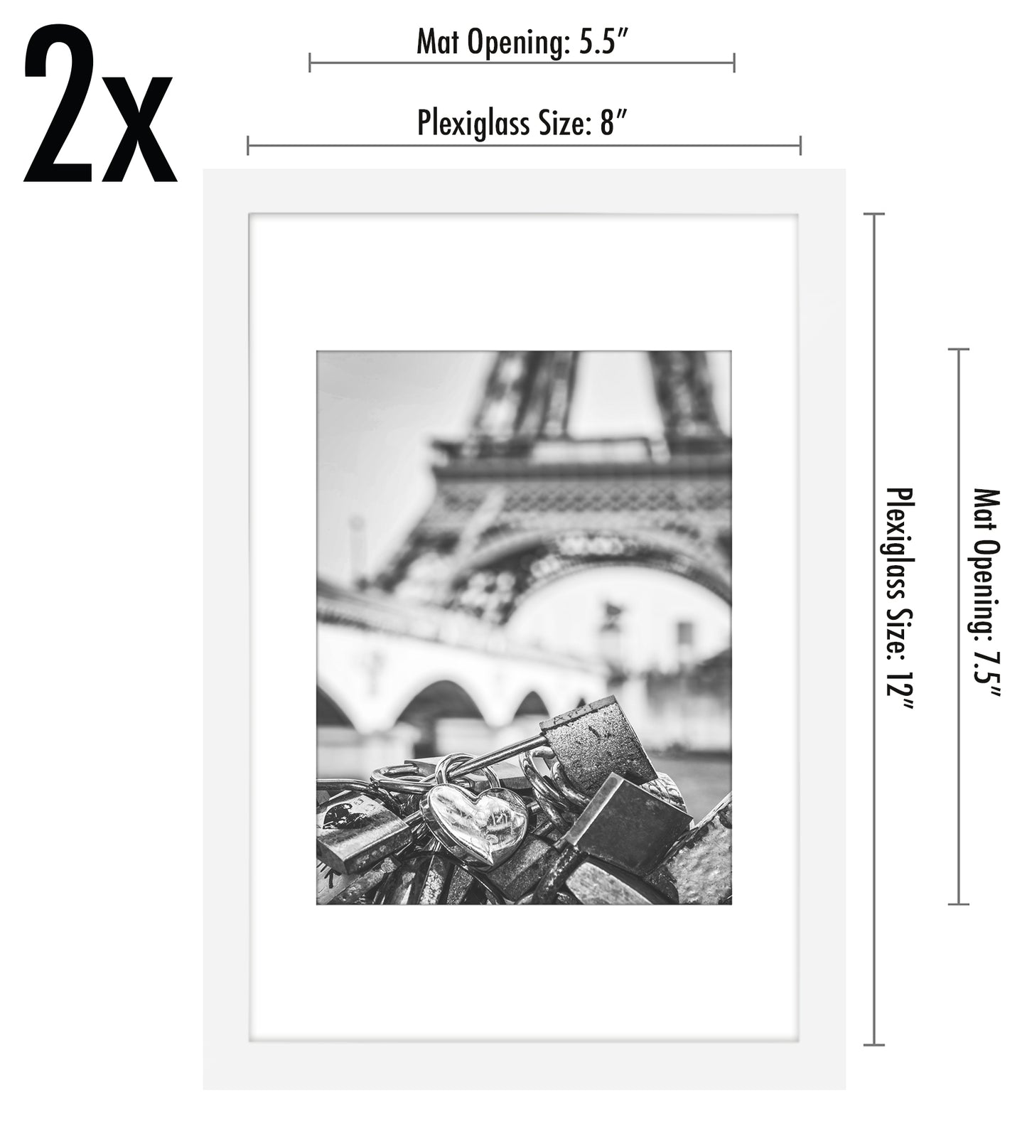 Picture Frame - Set of 2 - with Mat or Without Mat - Plexiglass Cover and Hanging Hardware included