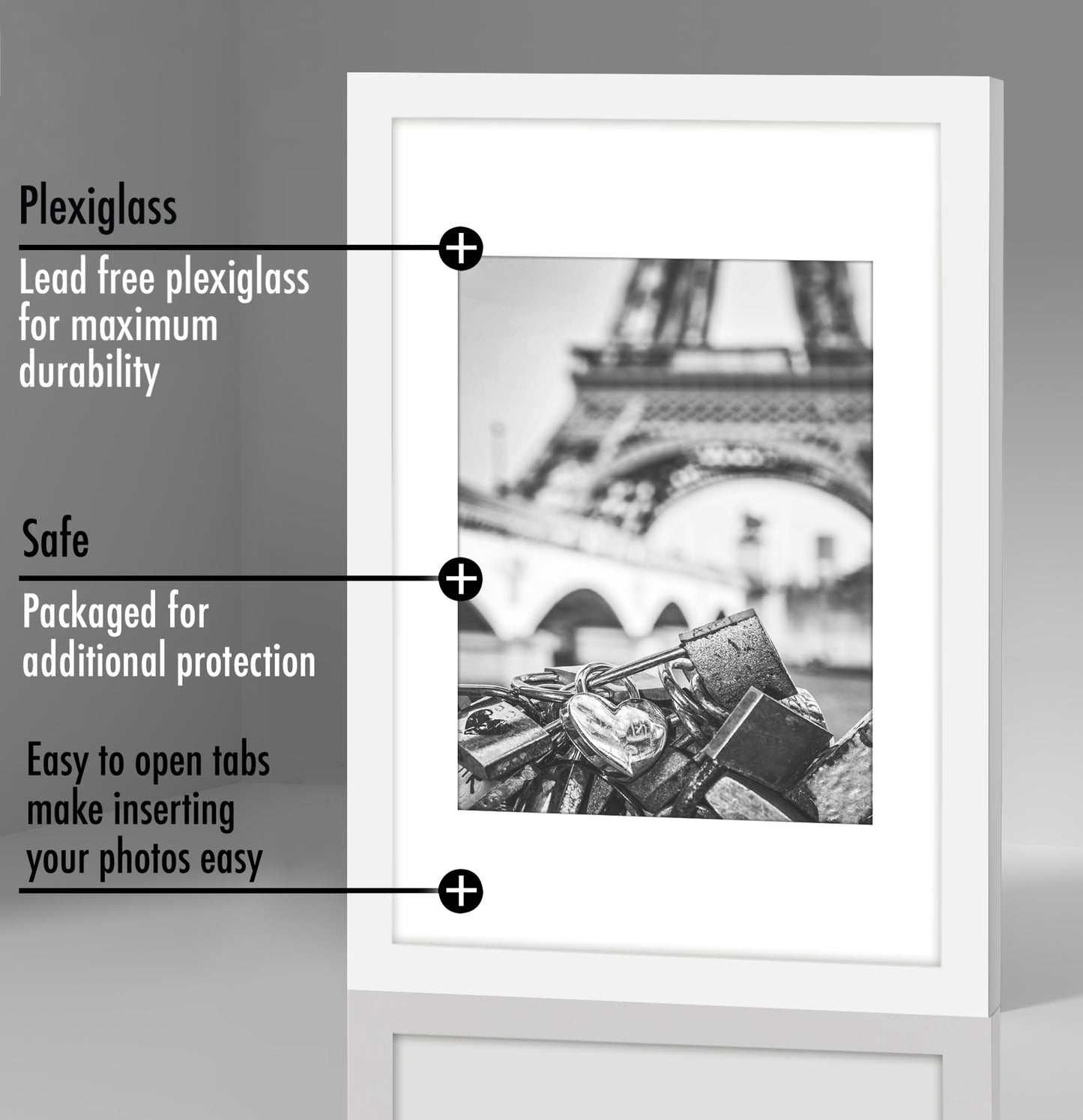 Picture Frame - Set of 2 - with Mat or Without Mat - Plexiglass Cover and Hanging Hardware included