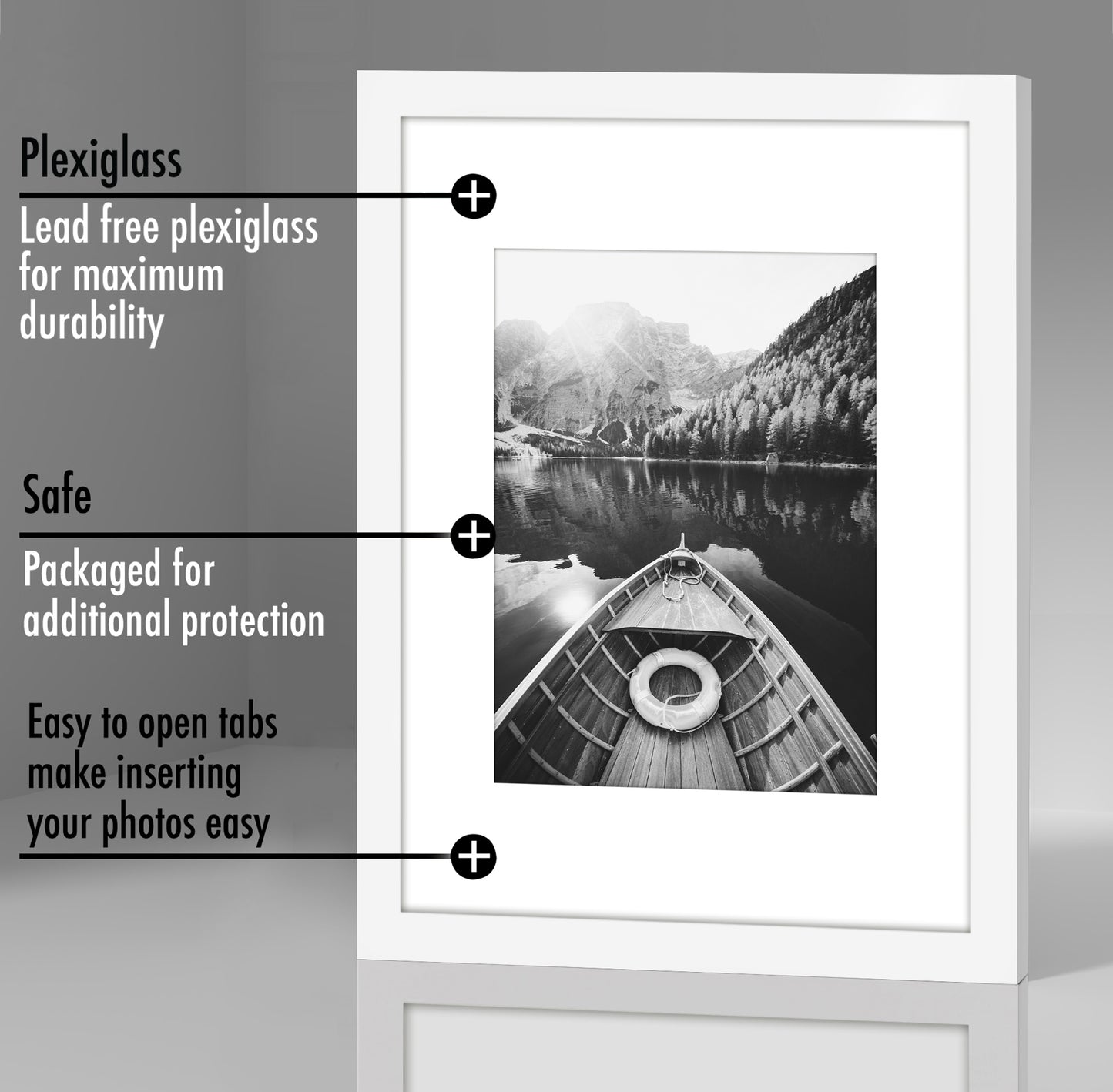 Picture Frame - Set of 2 - with Mat or Without Mat - Plexiglass Cover and Hanging Hardware included