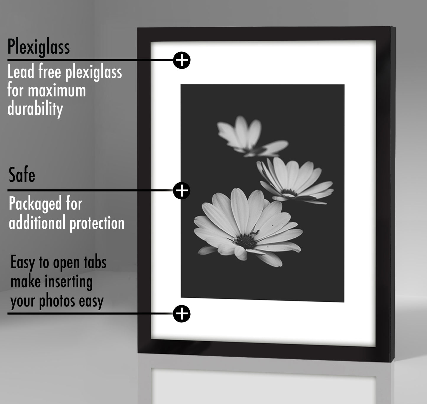 Picture Frame - Set of 2 - with Mat or Without Mat - Plexiglass Cover and Hanging Hardware included