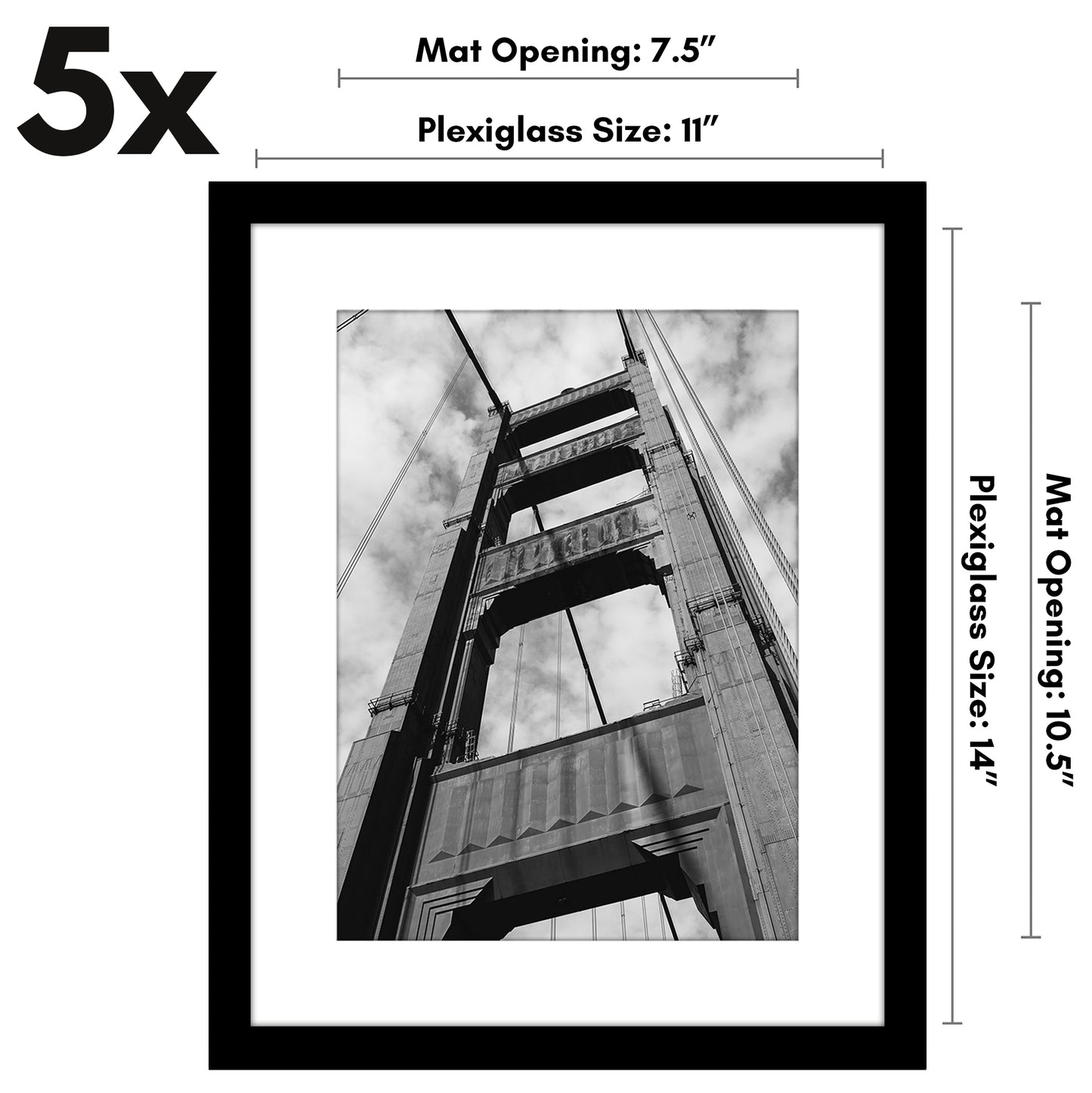 Set of 5 - Classic Gallery Picture Frame with Mat | Galleria Collection