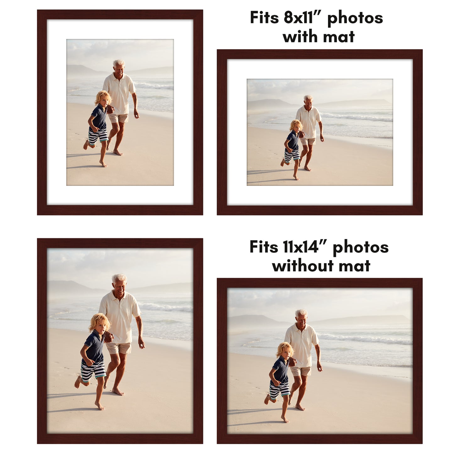 Picture Frame - Set of 2 - with Mat or Without Mat - Plexiglass Cover and Hanging Hardware included