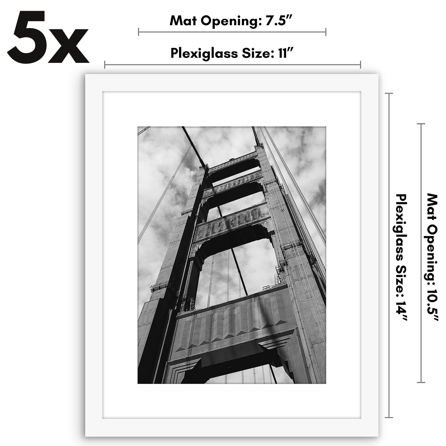 Set of 5 - Classic Gallery Picture Frame with Mat | Galleria Collection