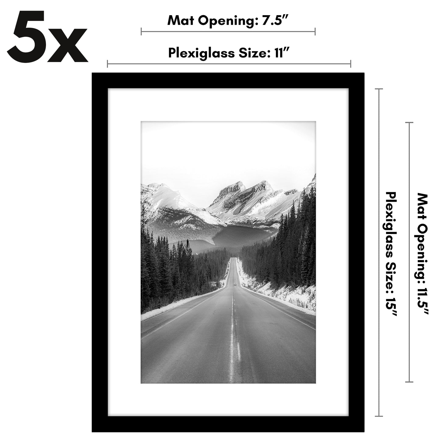Set of 5 - Classic Gallery Picture Frame with Mat | Galleria Collection