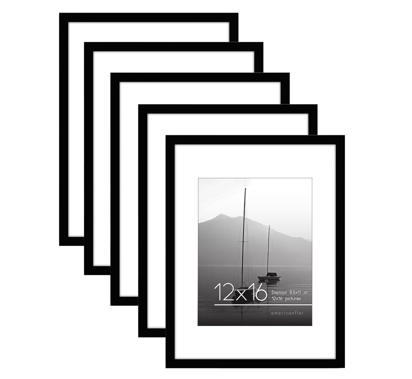 Set of 5 - Classic Gallery Picture Frame with Mat | Galleria Collection