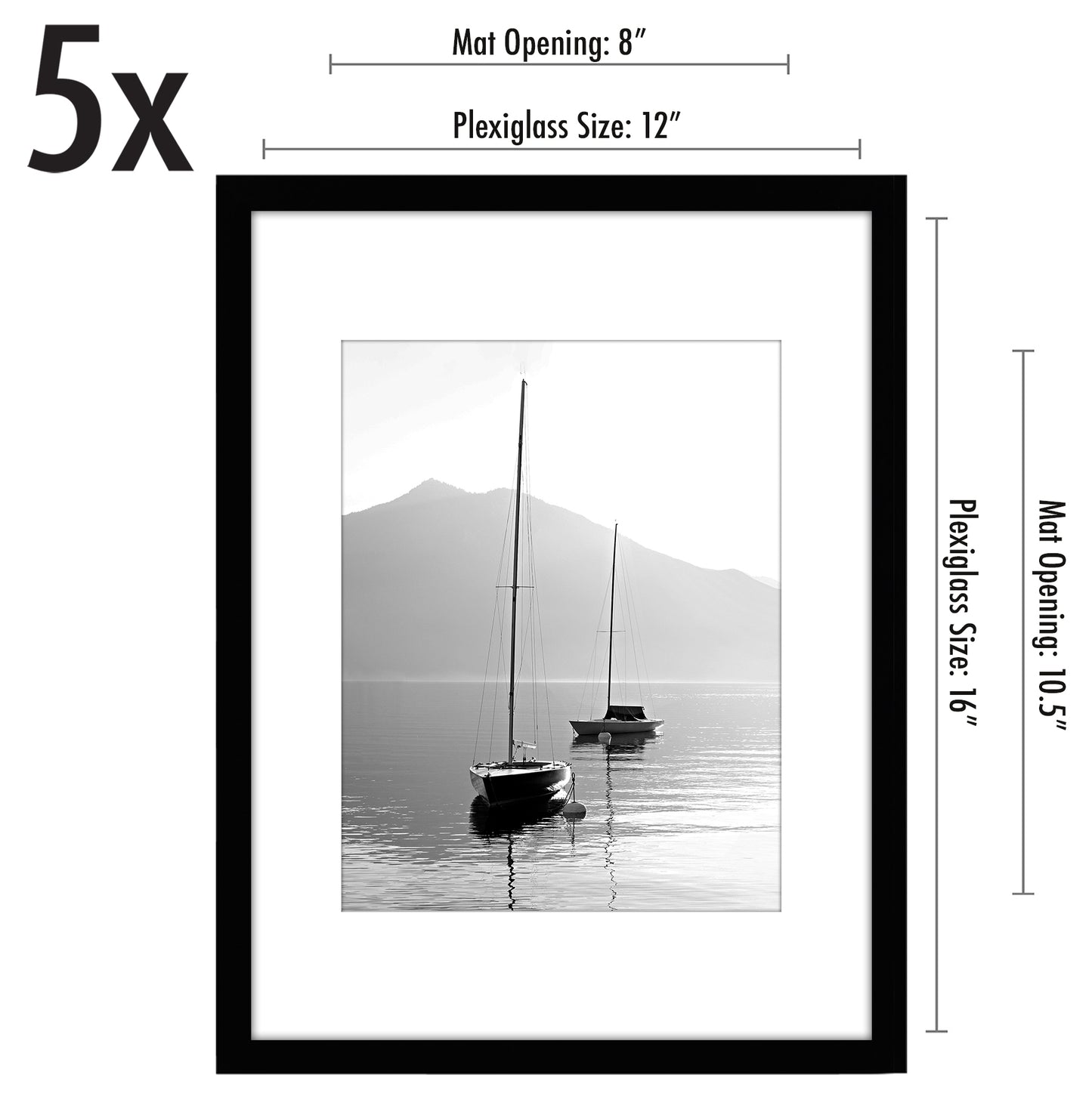 Set of 5 - Classic Gallery Picture Frame with Mat | Galleria Collection