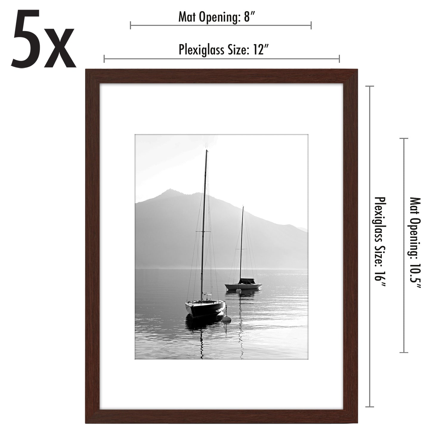 Set of 5 - Classic Gallery Picture Frame with Mat | Galleria Collection