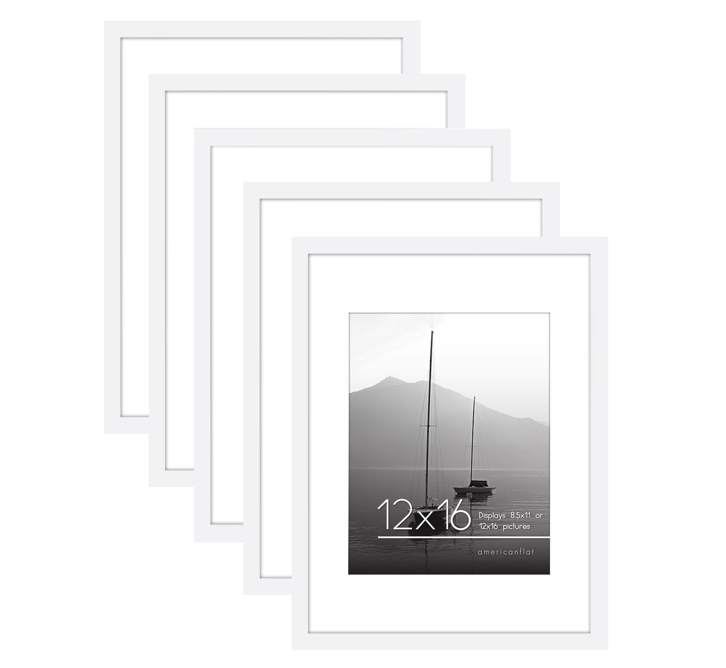 Set of 5 - Classic Gallery Picture Frame with Mat | Galleria Collection