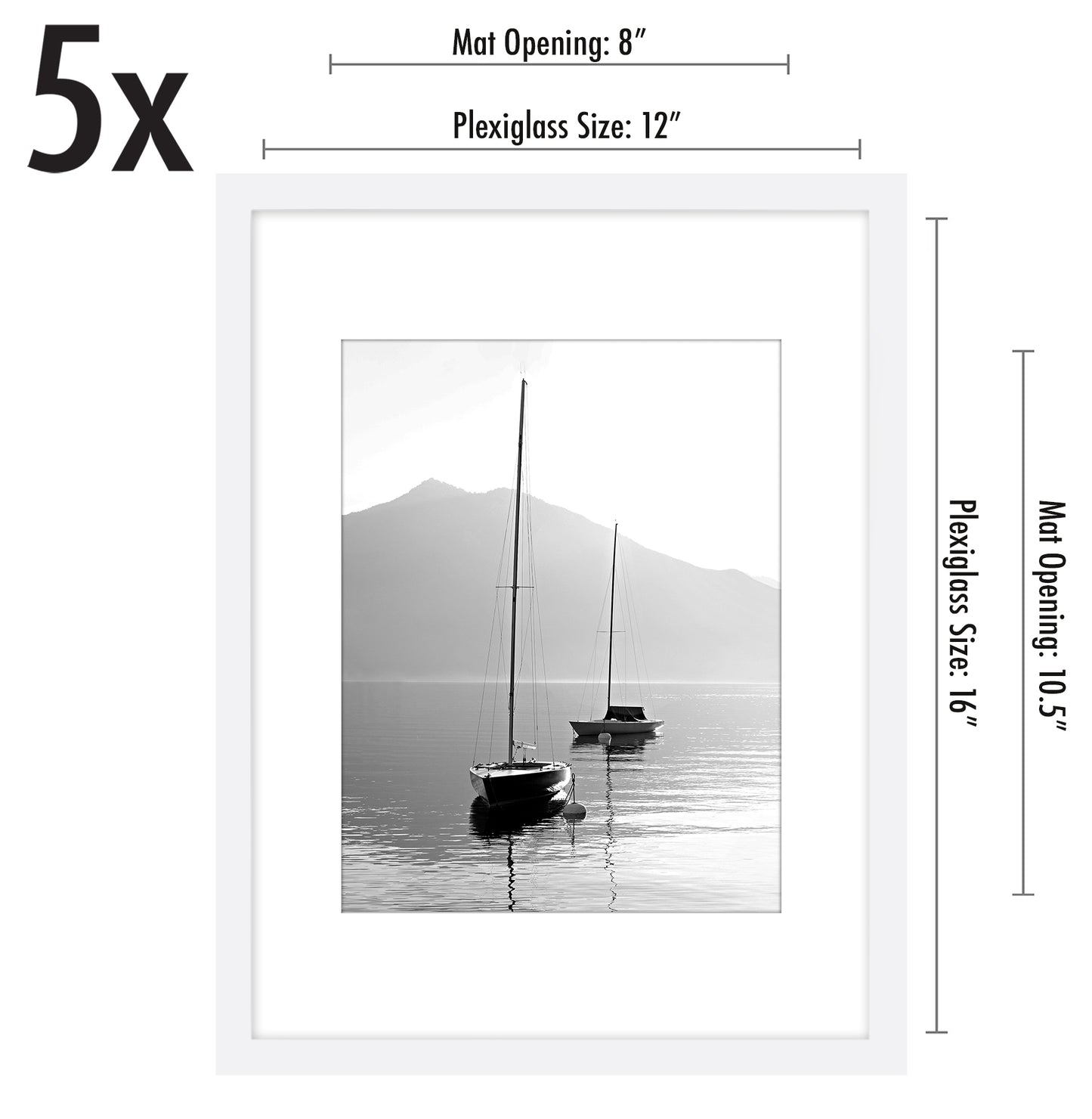 Set of 5 - Classic Gallery Picture Frame with Mat | Galleria Collection