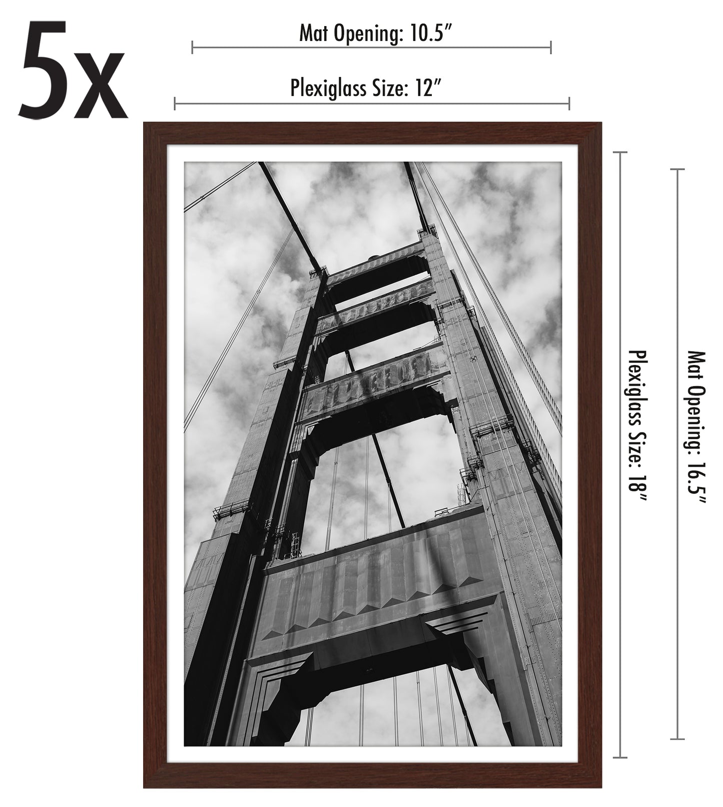 Set of 5 - Classic Gallery Picture Frame with Mat | Galleria Collection