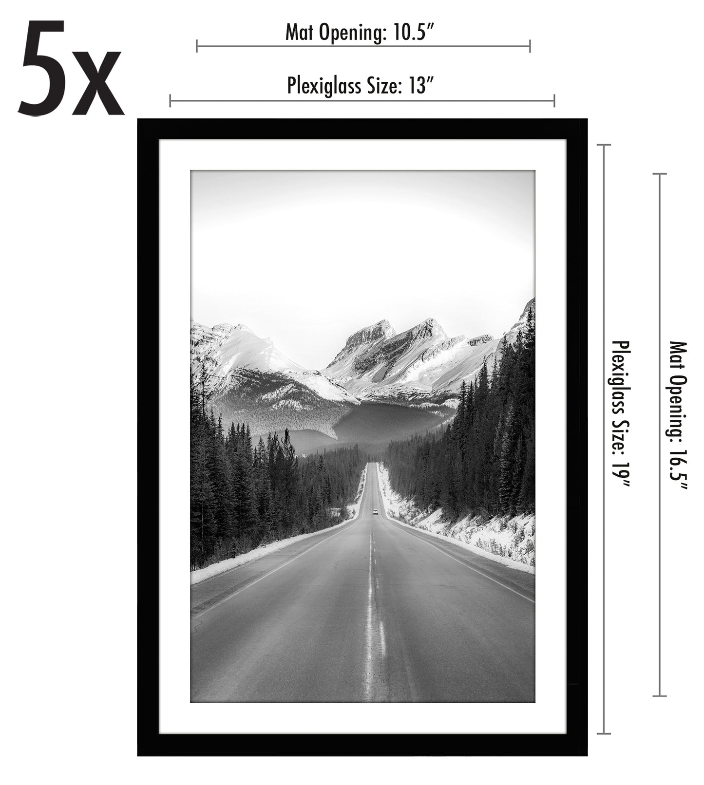 Set of 5 - Classic Gallery Picture Frame with Mat | Galleria Collection