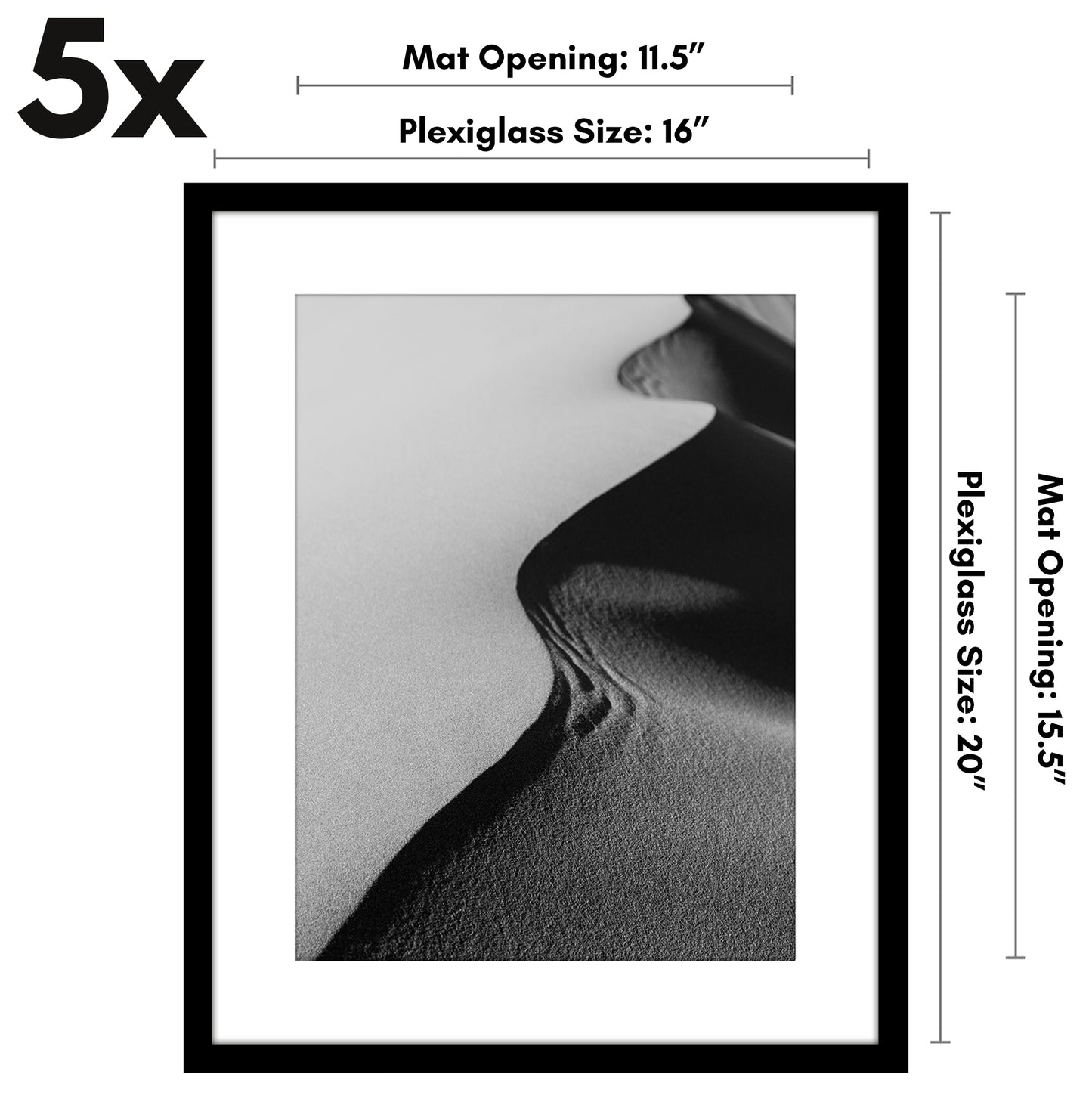 Set of 5 - Classic Gallery Picture Frame with Mat | Galleria Collection