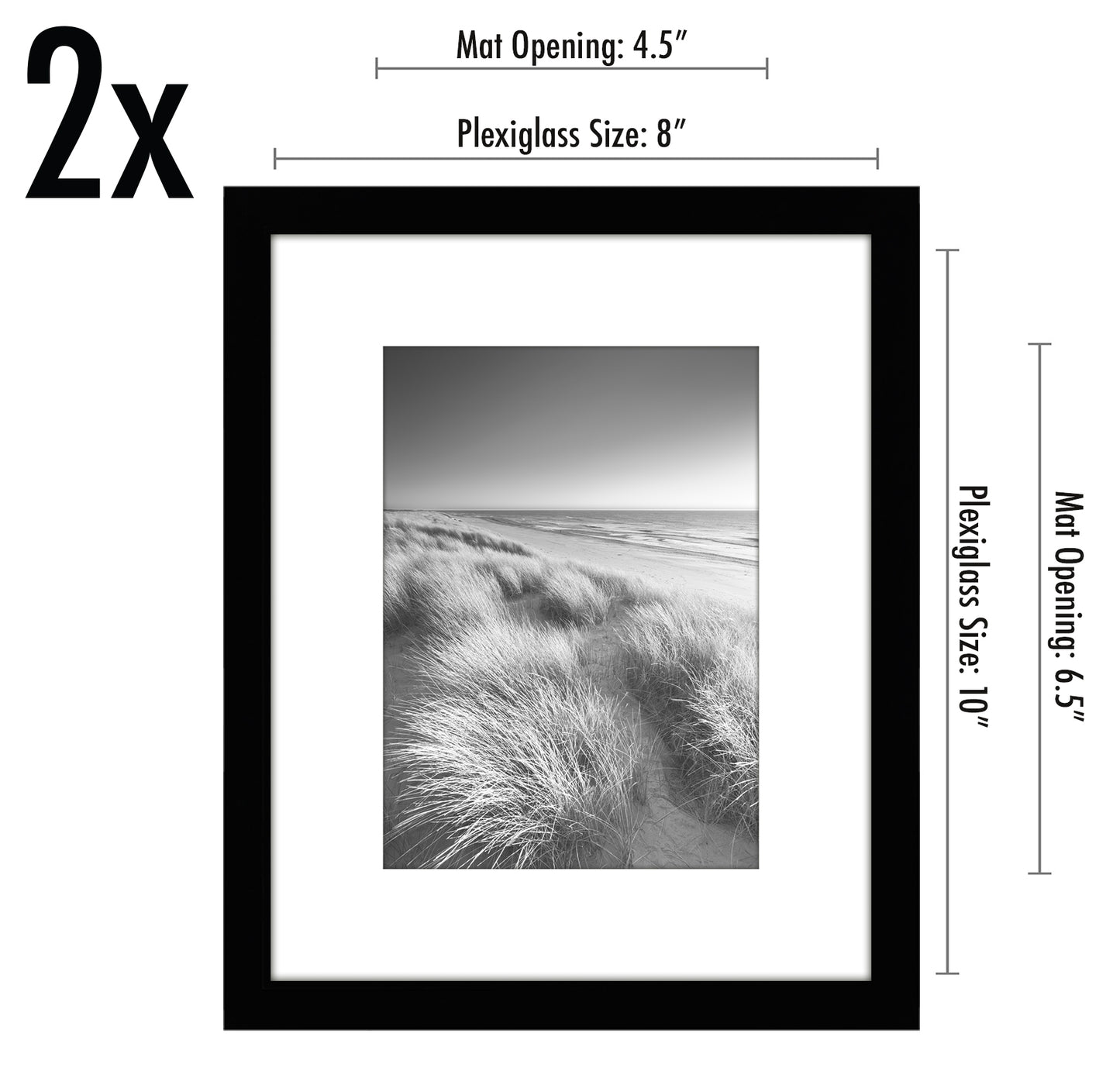 Picture Frame - Set of 2 - with Mat or Without Mat - Plexiglass Cover and Hanging Hardware included