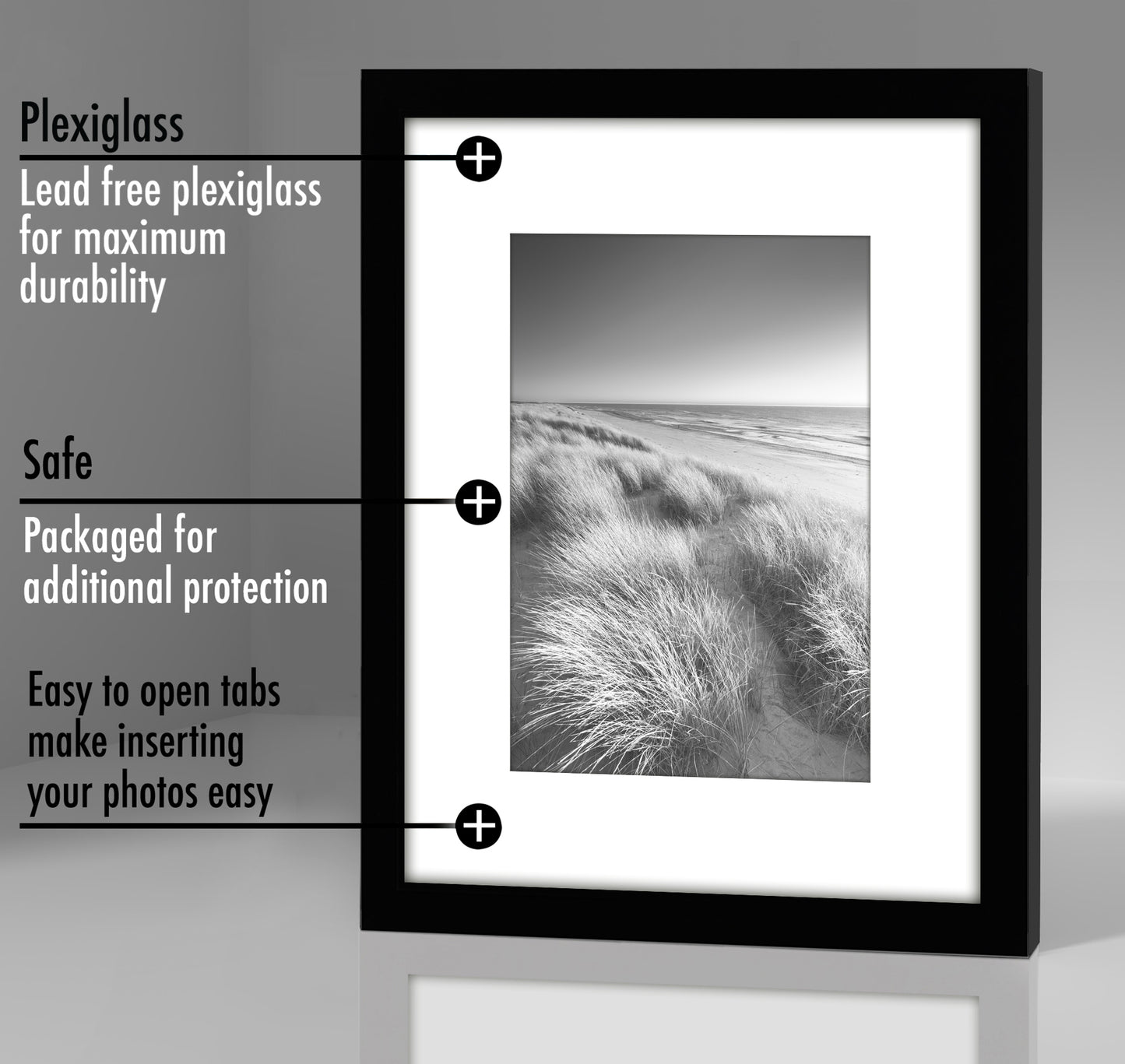 Picture Frame - Set of 2 - with Mat or Without Mat - Plexiglass Cover and Hanging Hardware included