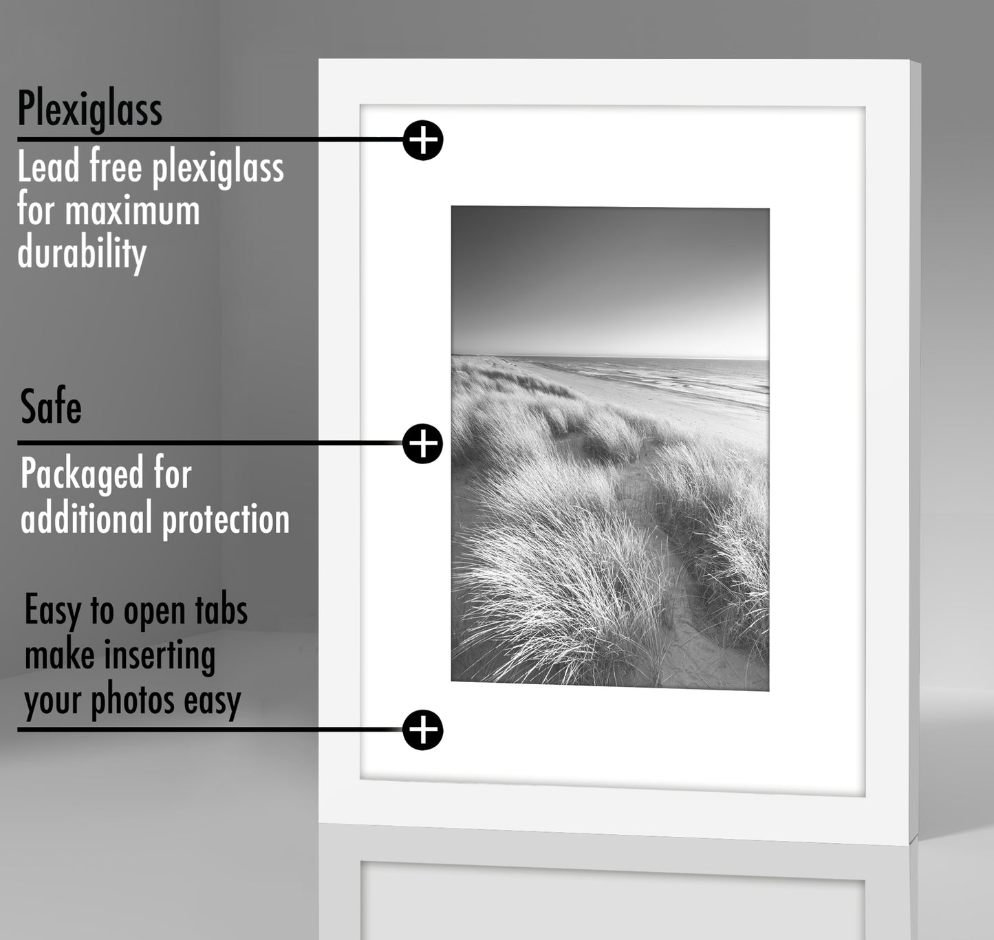 Picture Frame - Set of 2 - with Mat or Without Mat - Plexiglass Cover and Hanging Hardware included