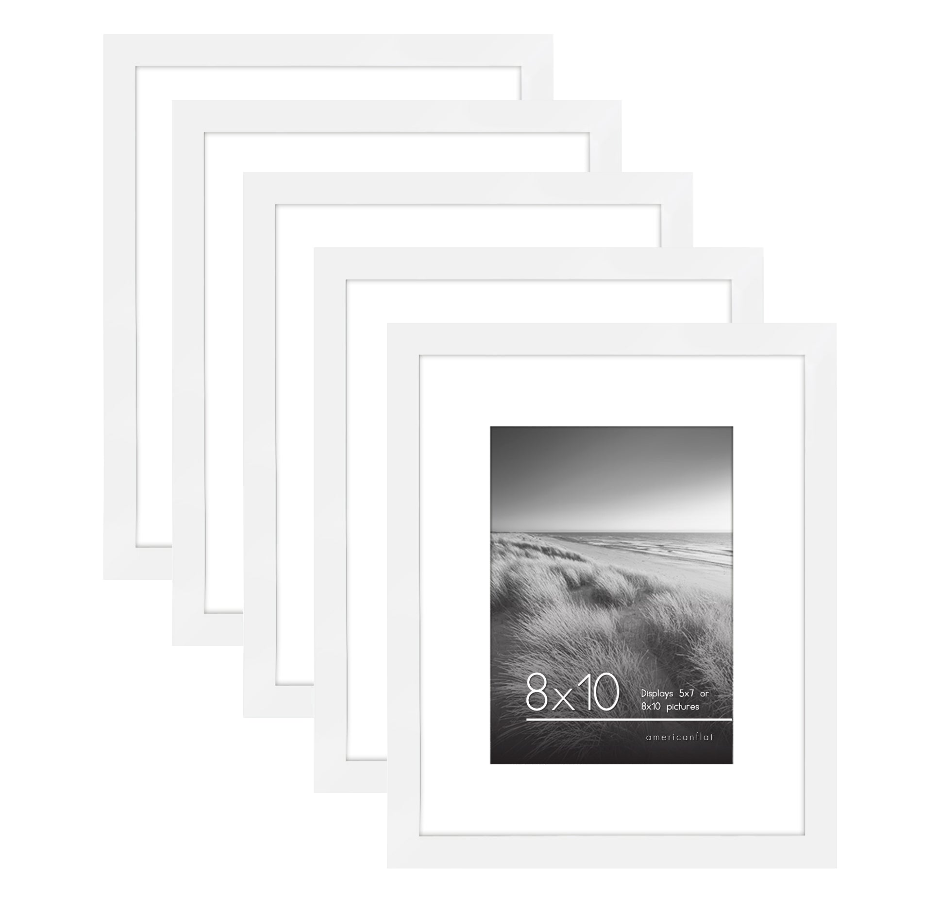 8X10 Picture Frame Set of 5, Display Pictures 5X7 with Mat or 8X10 without  Mat