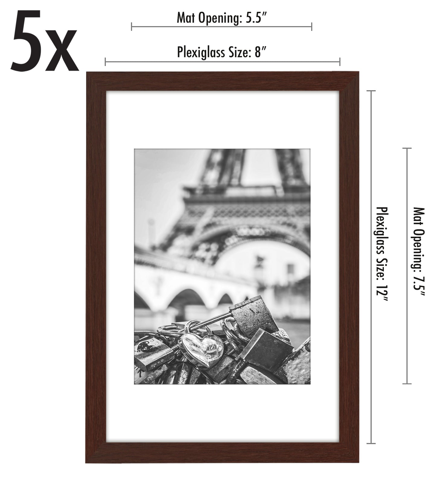 Set of 5 - Classic Gallery Picture Frame with Mat | Galleria Collection