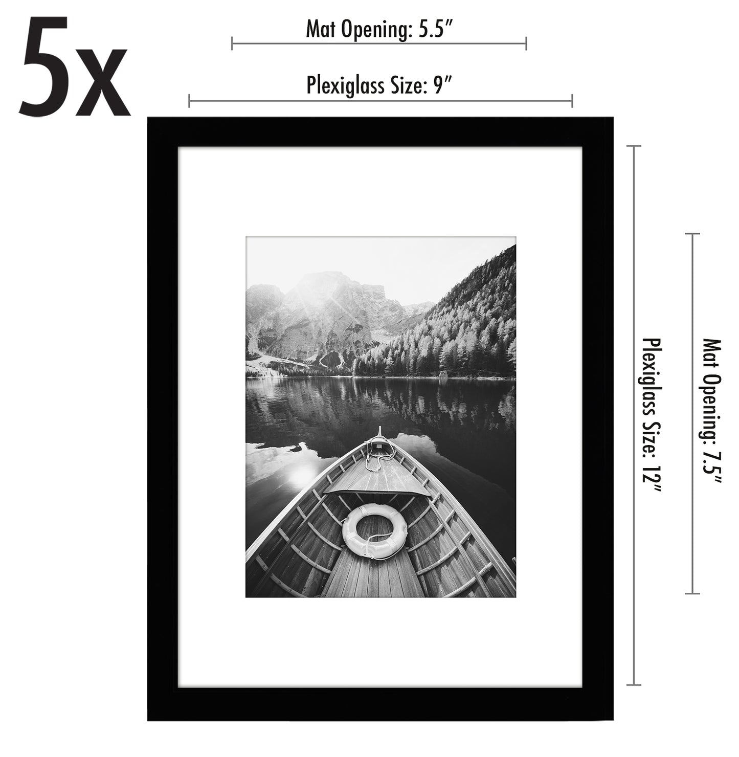 Set of 5 - Classic Gallery Picture Frame with Mat | Galleria Collection