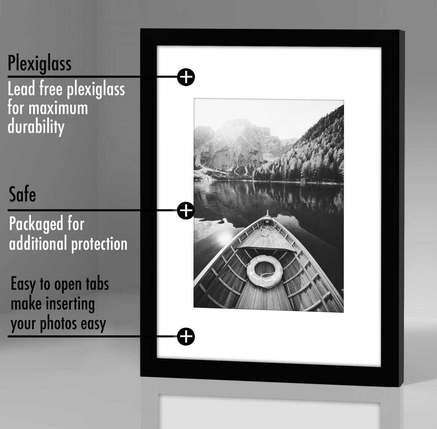 Picture Frame - Set of 2 - with Mat or Without Mat - Plexiglass Cover and Hanging Hardware included