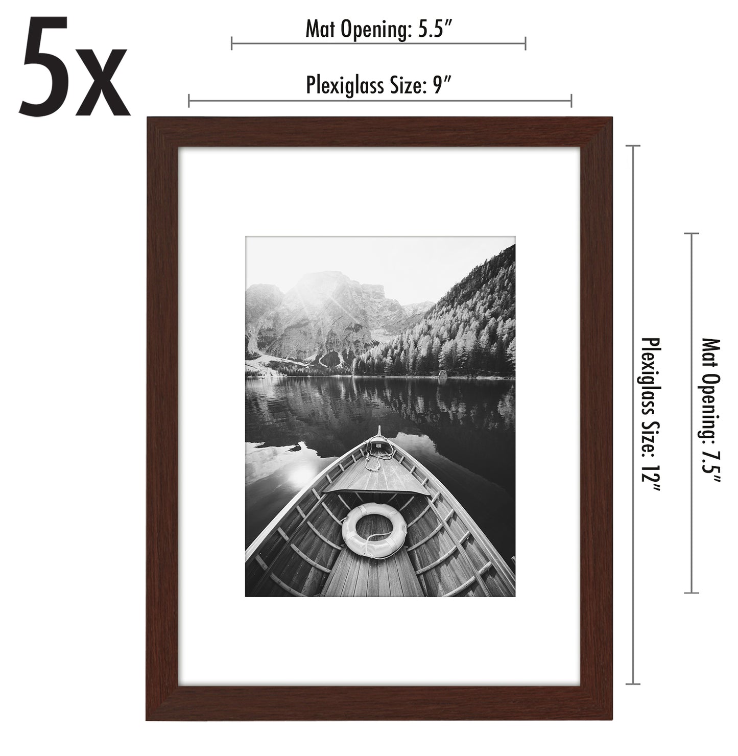 Set of 5 - Classic Gallery Picture Frame with Mat | Galleria Collection