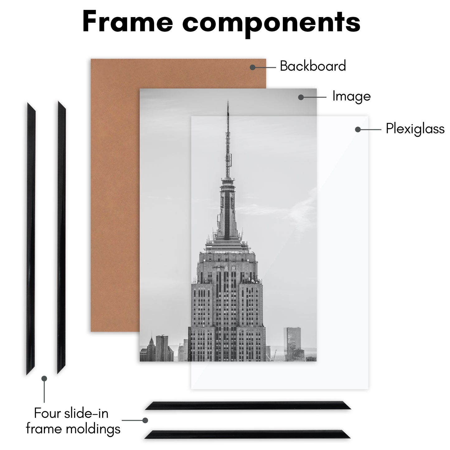 3 Pack - Black Poster Frame with Slimline Molding | Choose Size