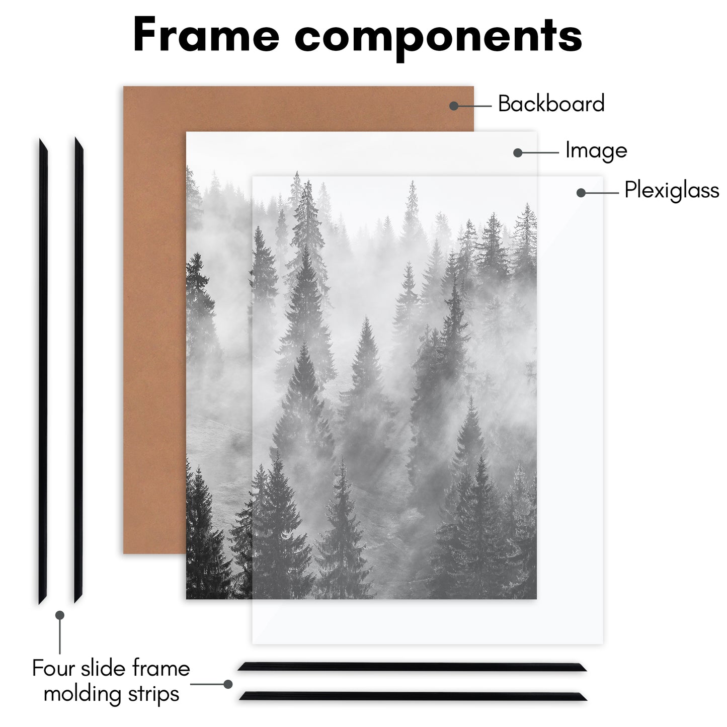 3 Pack - Black Poster Frame with Slimline Molding | Choose Size