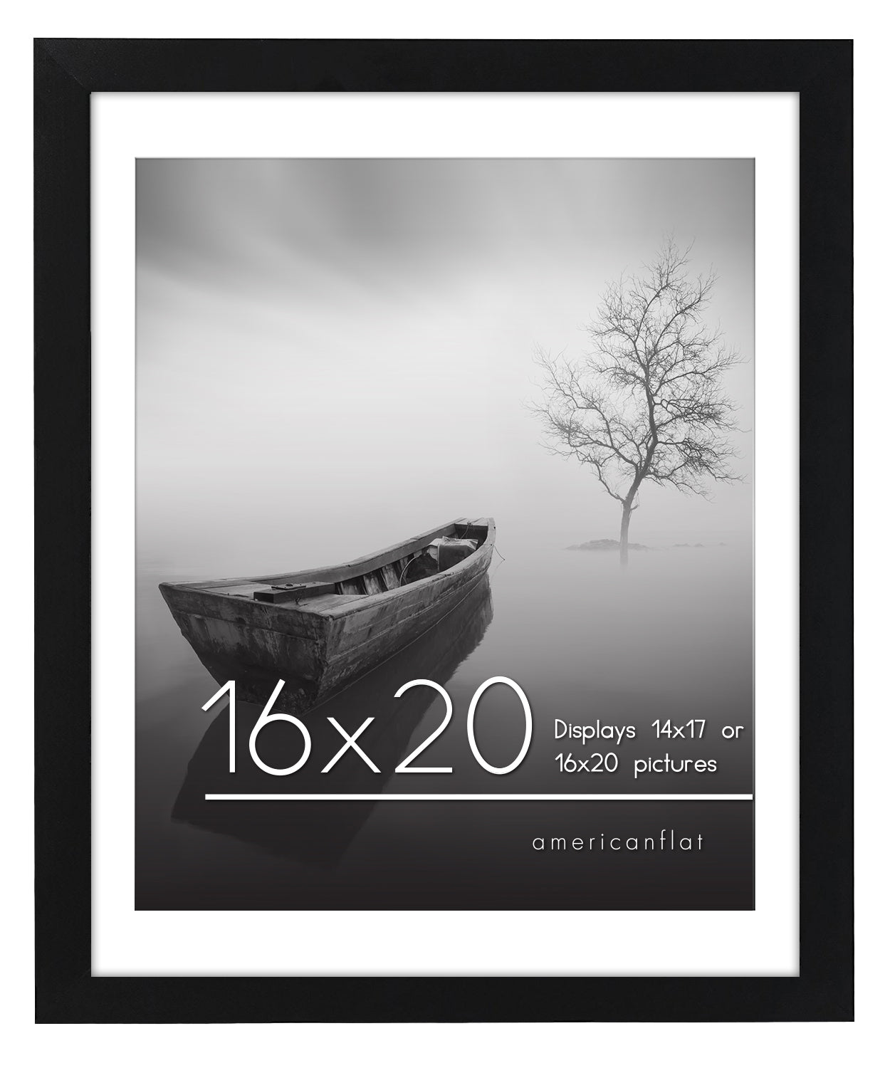 Black Poster Frame with Mat | Plexiglass Cover | Choose Size