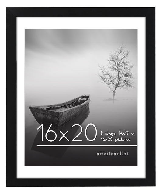 Poster Frame with Mat in Black - Engineered Wood with Plexiglass Cover and Included Hanging Hardware