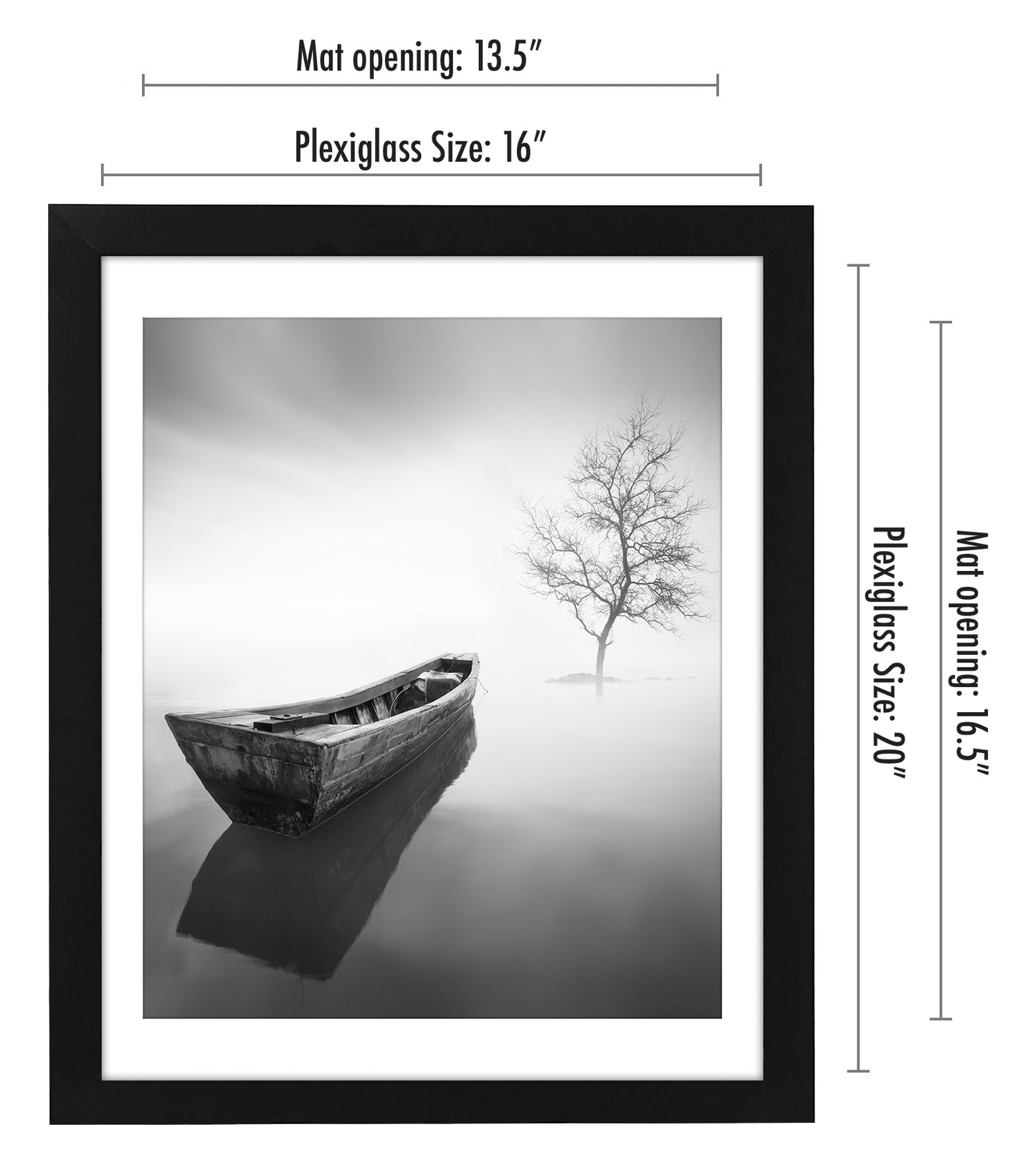 Black Poster Frame with Mat | Plexiglass Cover | Choose Size