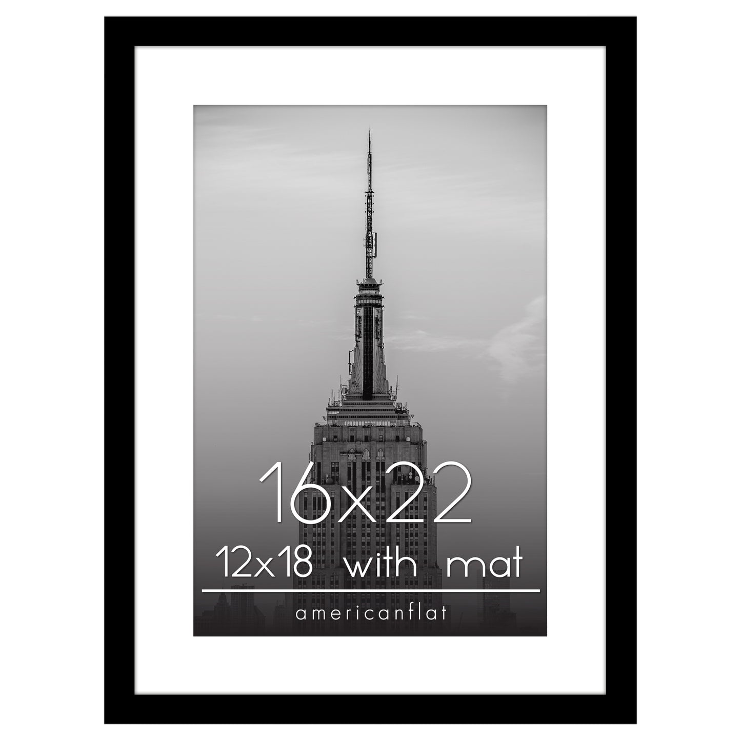 Black Poster Frame with Mat | Plexiglass Cover | Choose Size