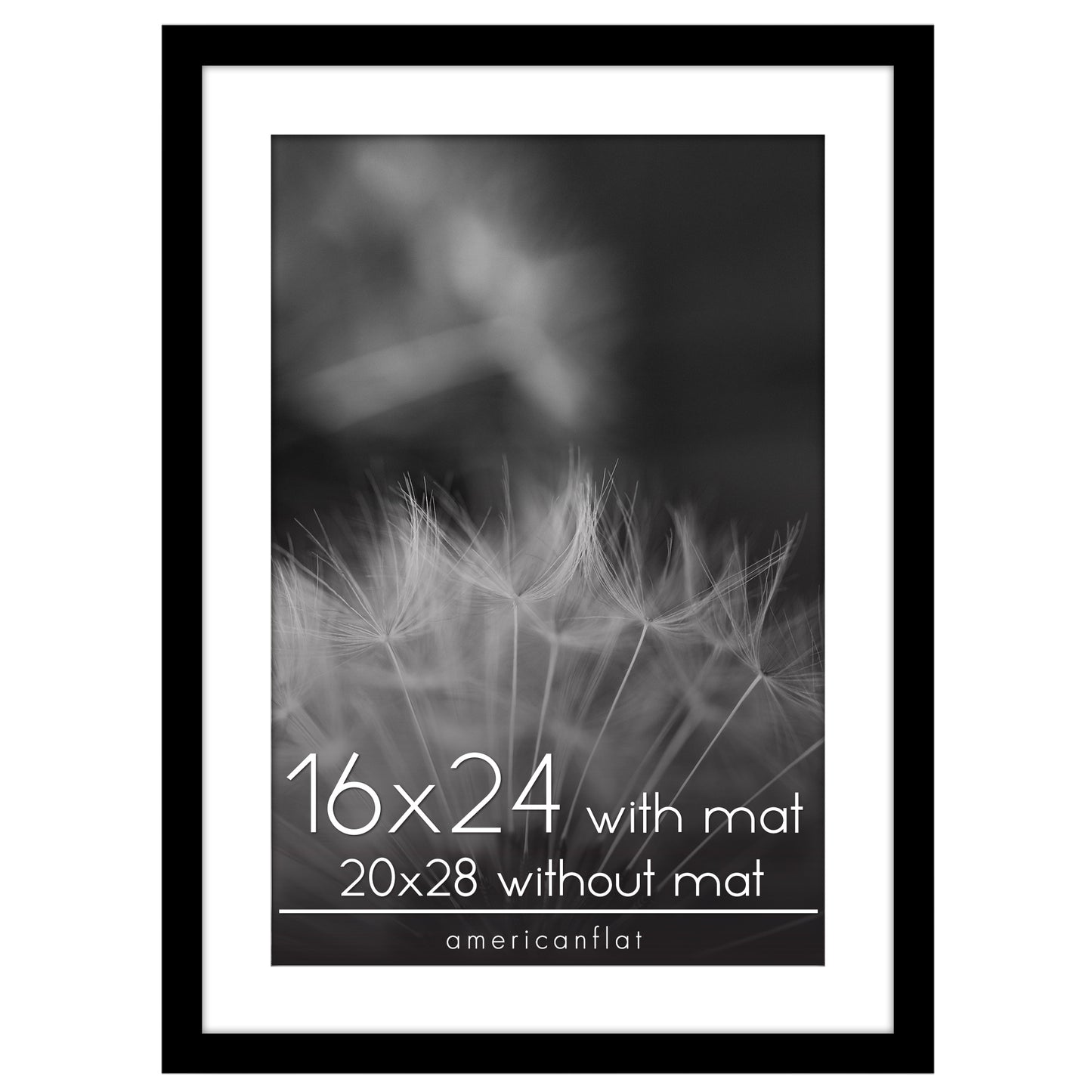 Black Poster Frame with Mat | Plexiglass Cover | Choose Size