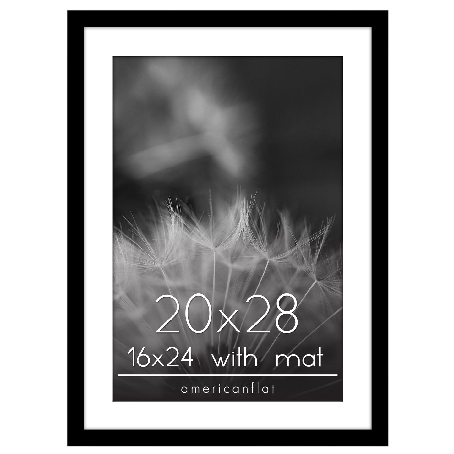 Black Poster Frame with Mat | Plexiglass Cover | Choose Size