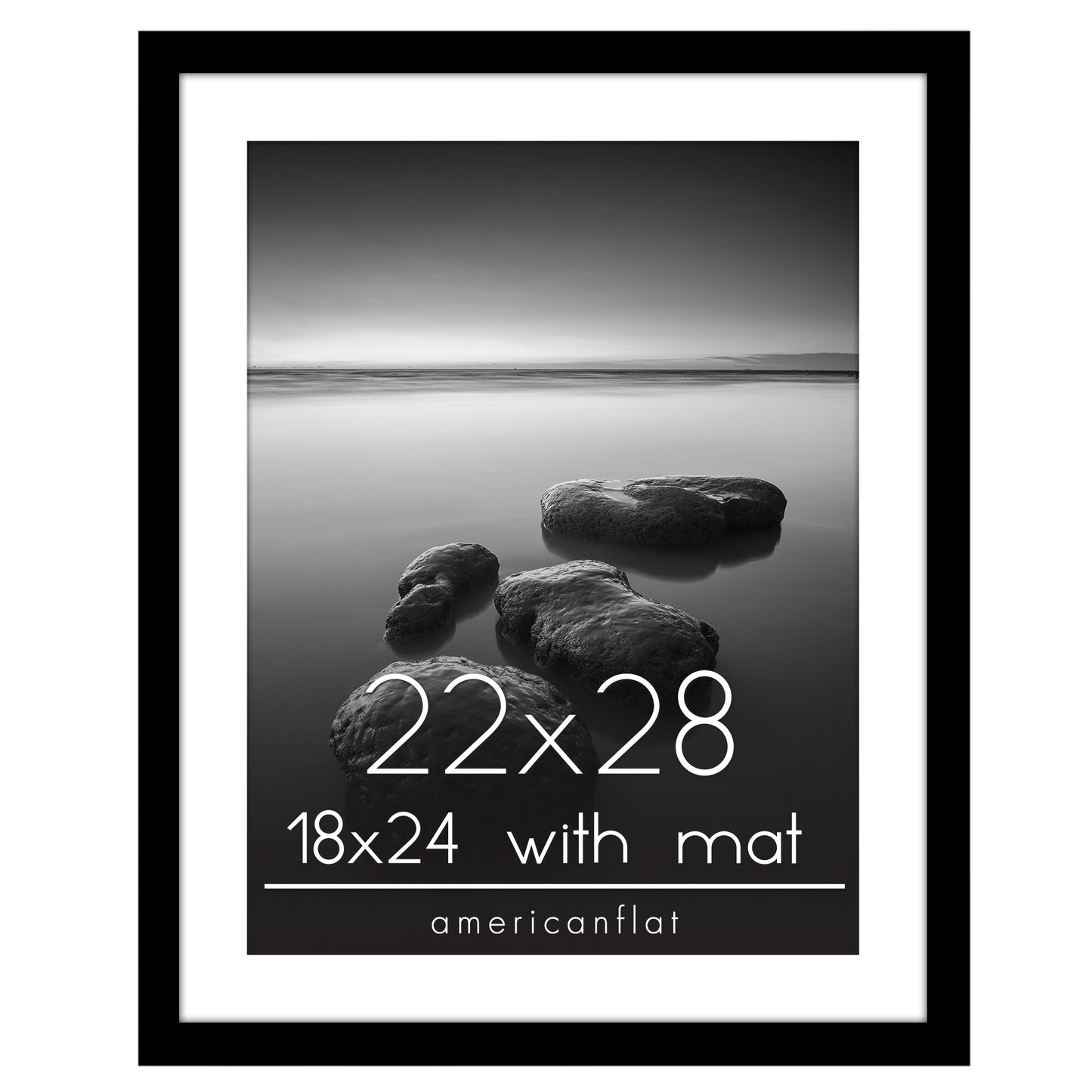 Black Poster Frame with Mat | Plexiglass Cover | Choose Size