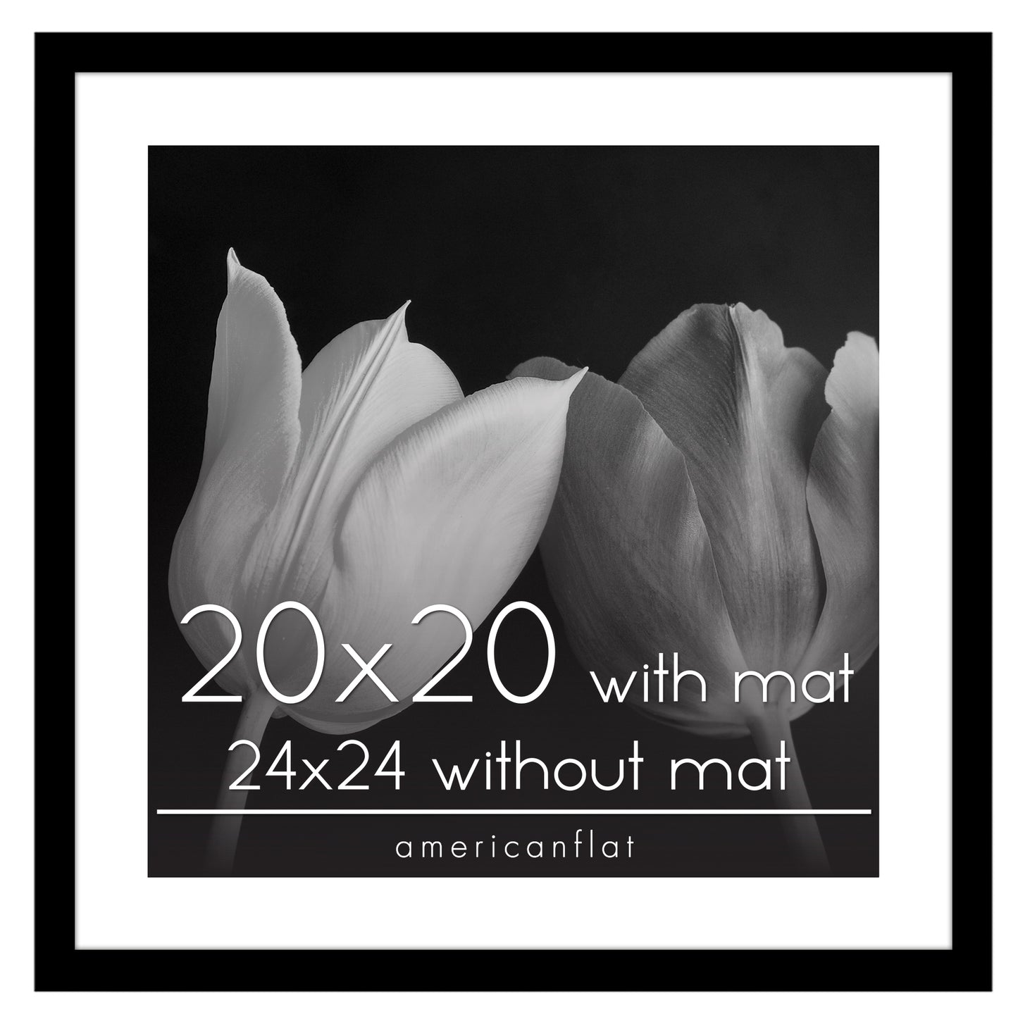 Black Poster Frame with Mat | Plexiglass Cover | Choose Size