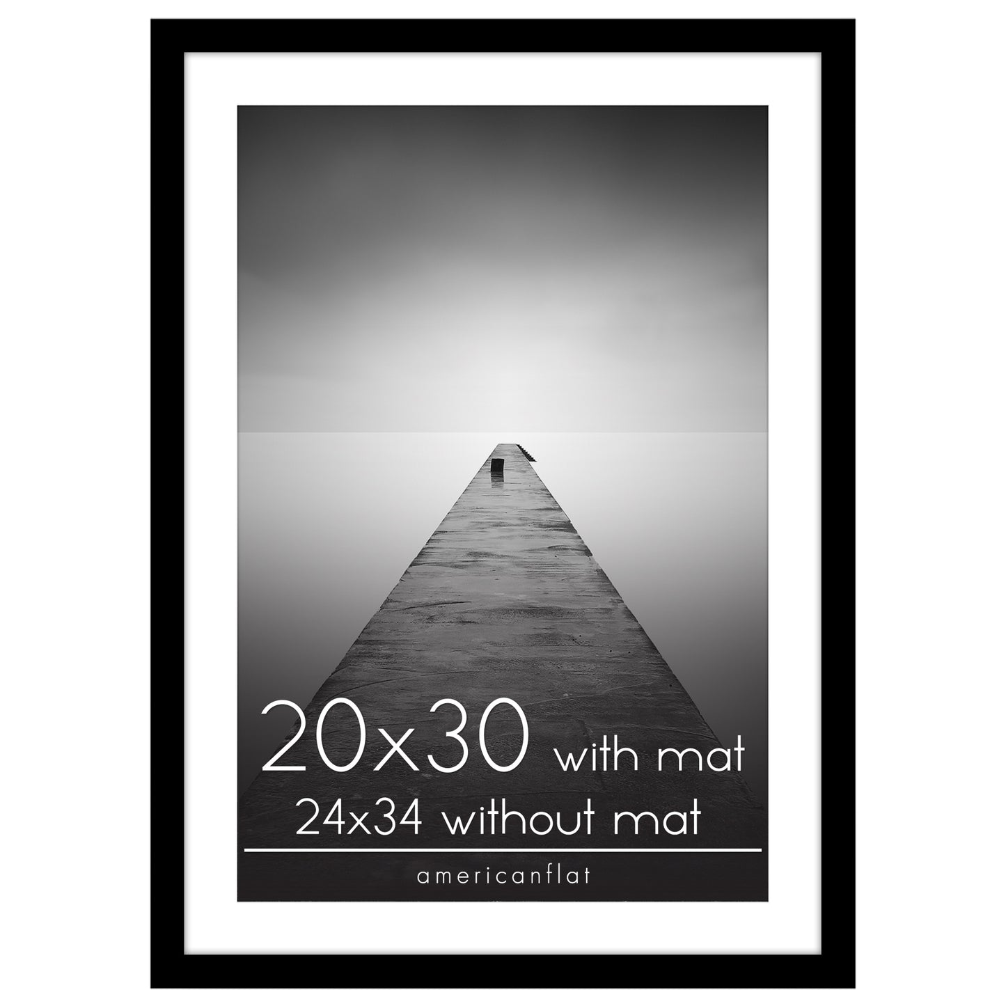 Black Poster Frame with Mat | Plexiglass Cover | Choose Size