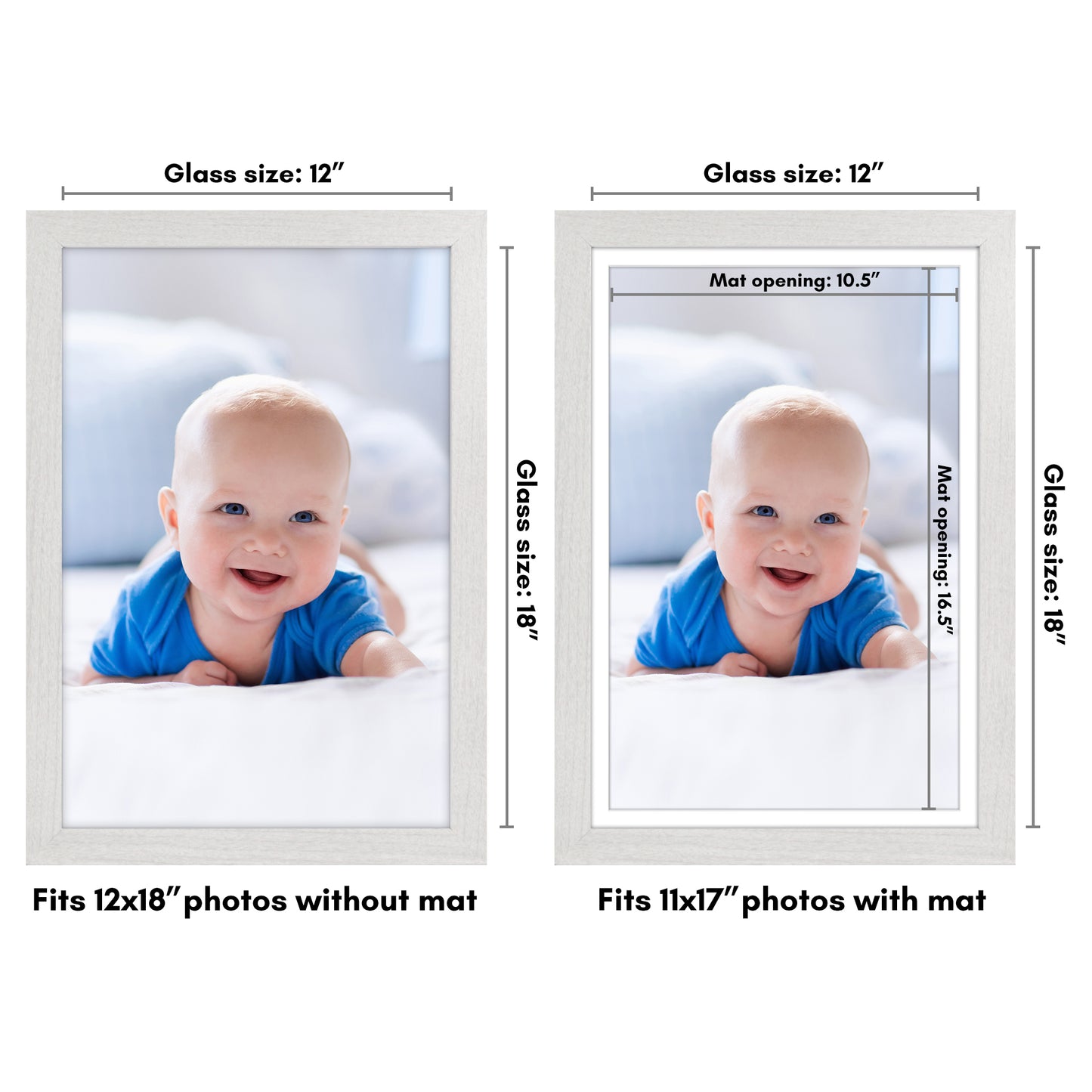 Wide Frame Picture Frame with Mat | Choose Your Size and Color