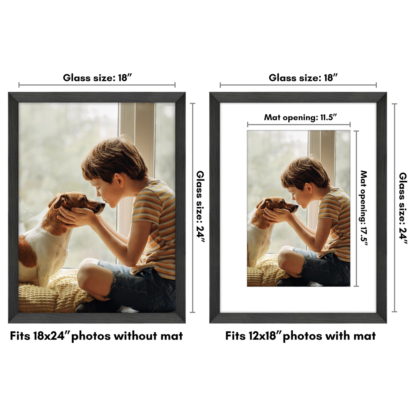 Wide Frame Picture Frame with Mat | Choose Your Size and Color