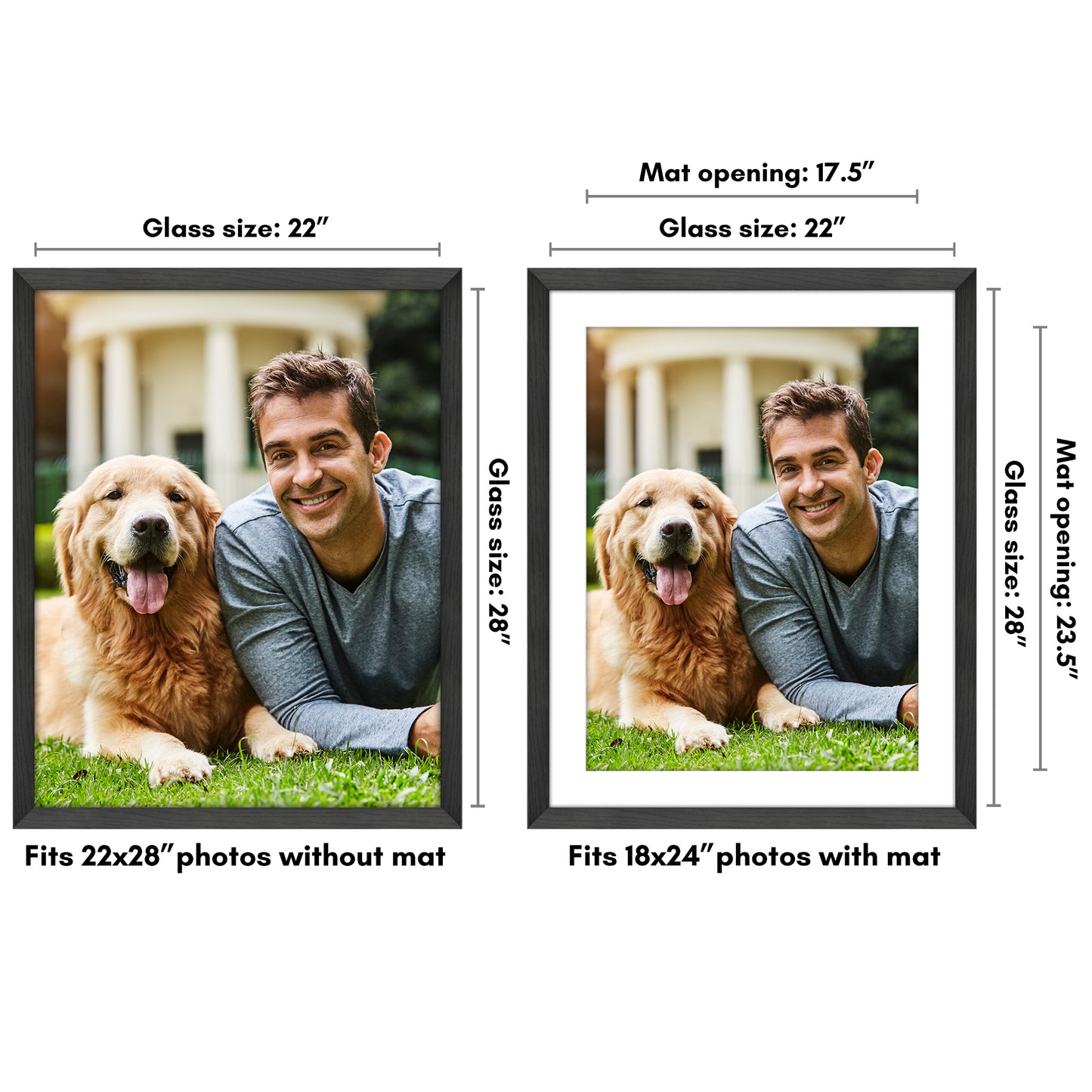 Wide Frame Picture Frame with Mat | Choose Your Size and Color