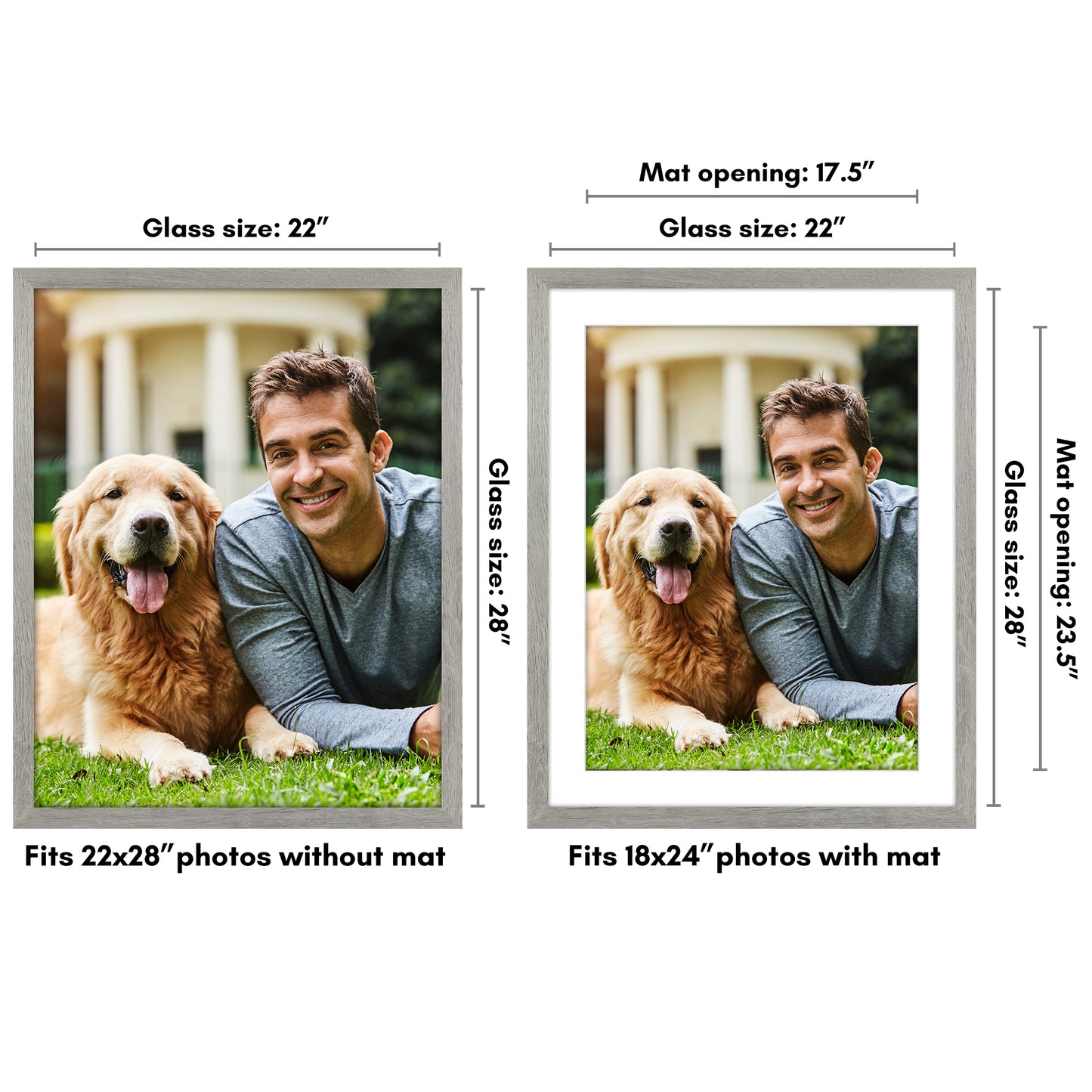 Wide Frame Picture Frame with Mat | Choose Your Size and Color