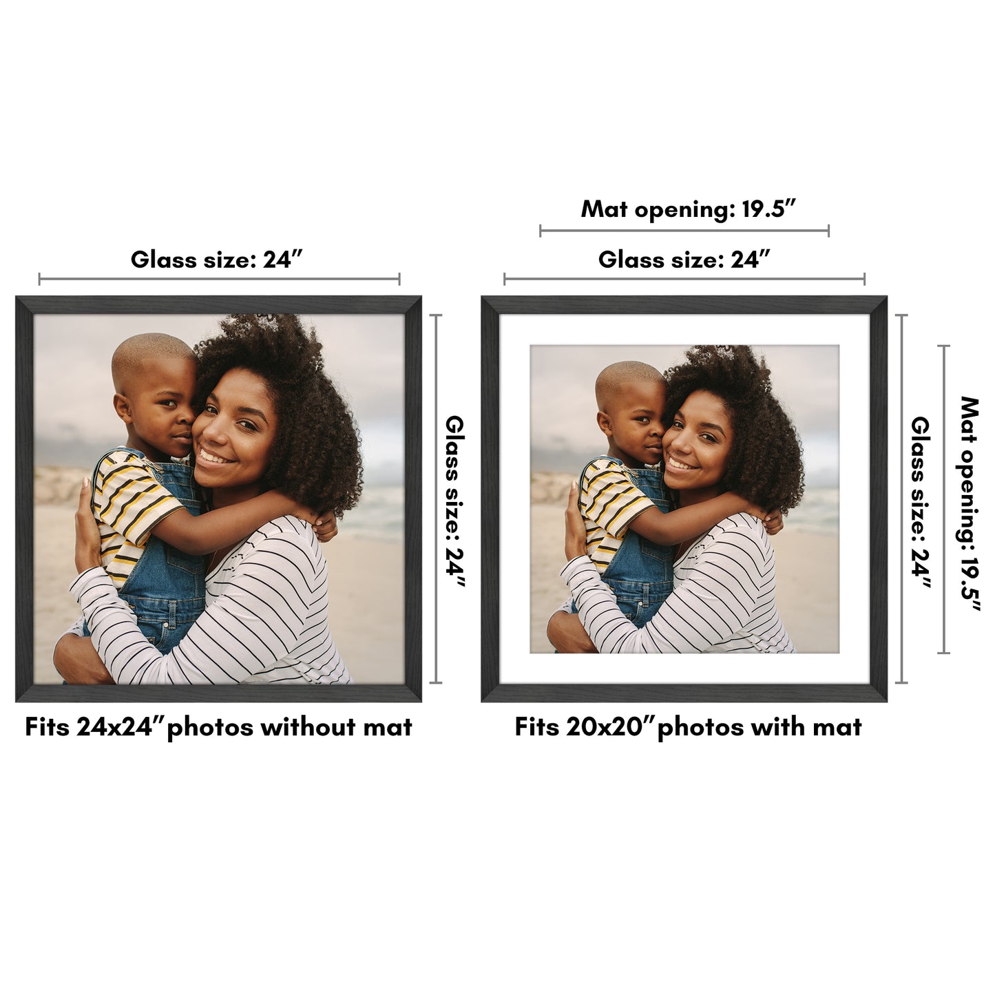 Wide Frame Picture Frame with Mat | Choose Your Size and Color