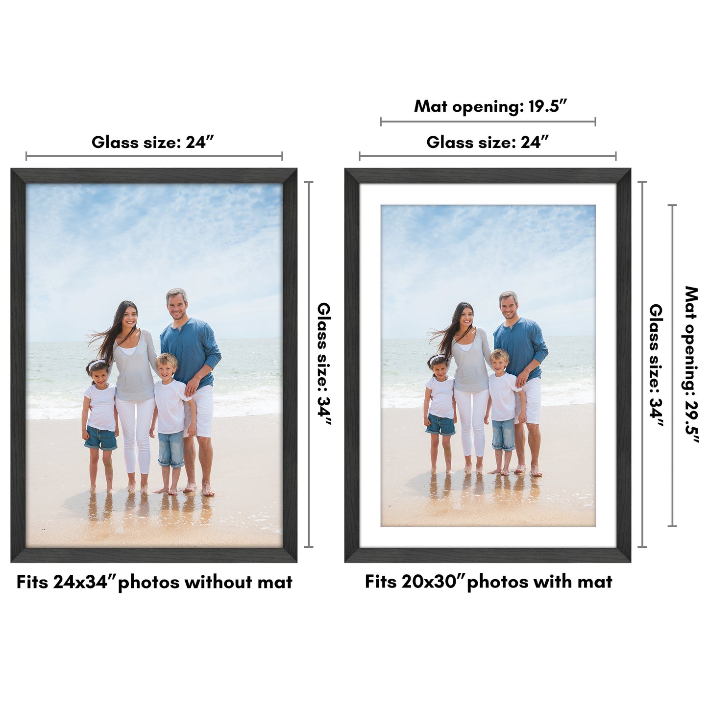 Wide Frame Picture Frame with Mat | Choose Your Size and Color