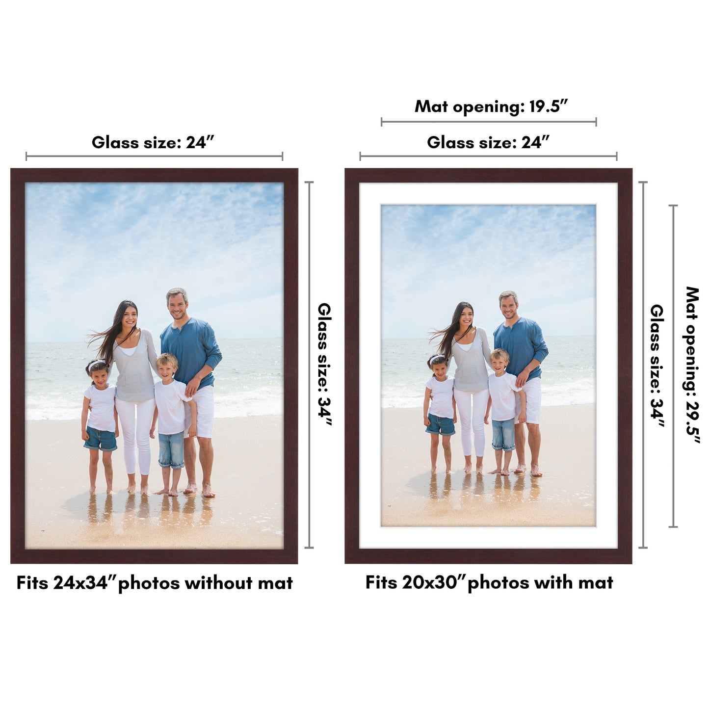 Wide Frame Picture Frame with Mat | Choose Your Size and Color