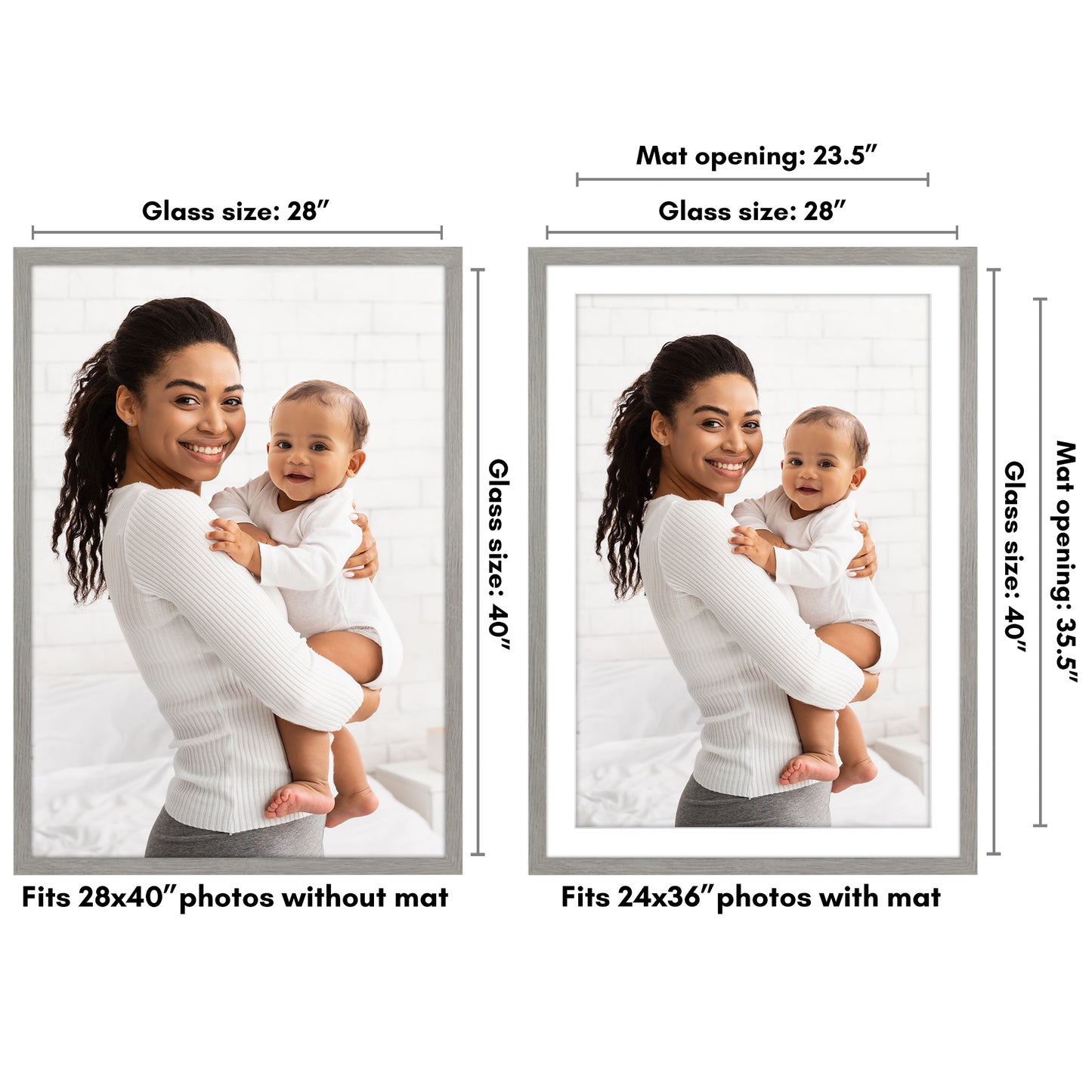 Wide Frame Picture Frame with Mat | Choose Your Size and Color