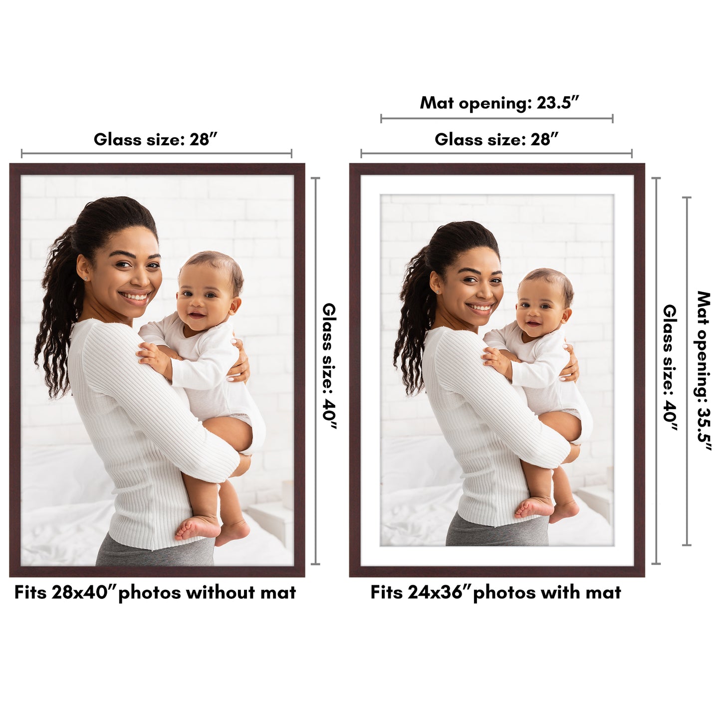 Wide Frame Picture Frame with Mat | Choose Your Size and Color