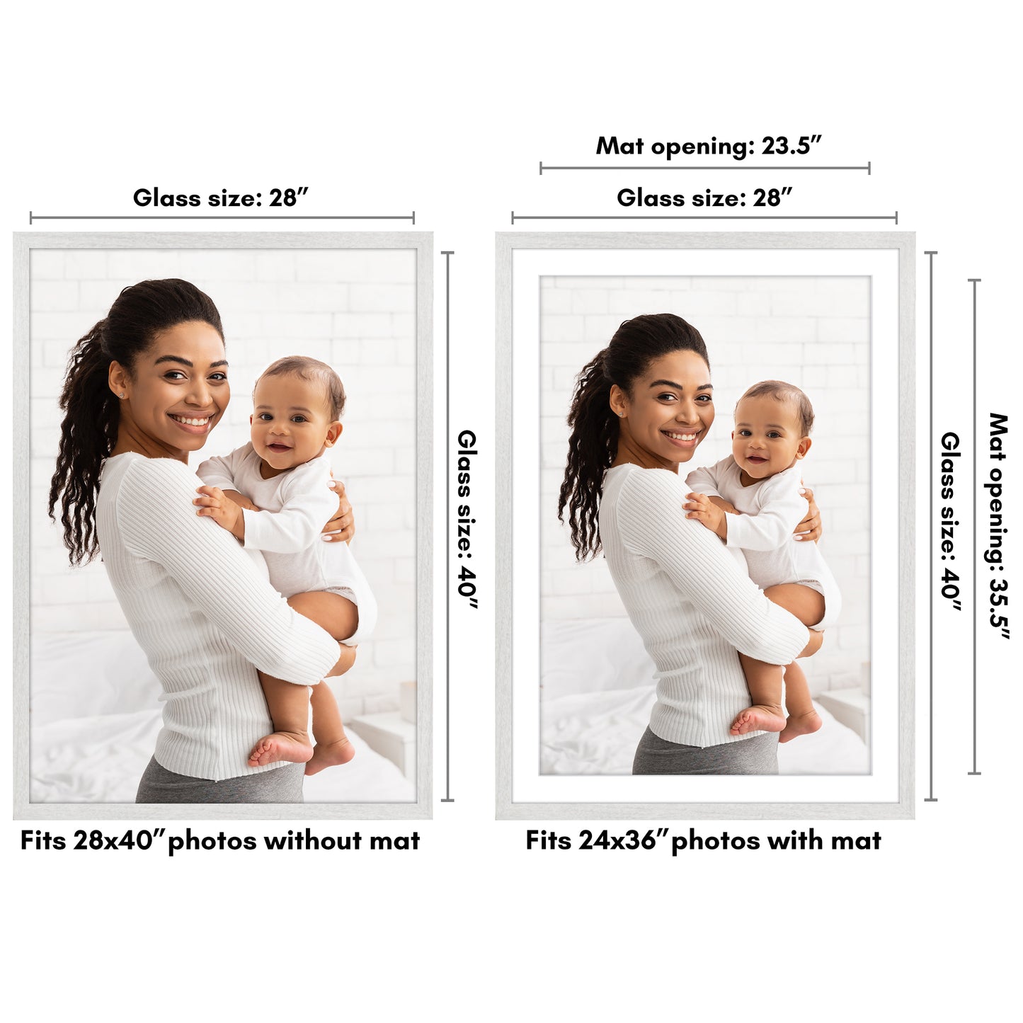 Wide Frame Picture Frame with Mat | Choose Your Size and Color