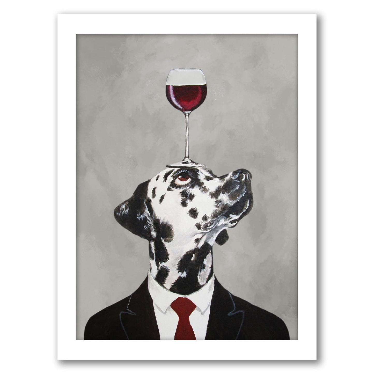 Dalmatian With Wineglass By Coco De Paris - White Framed Print