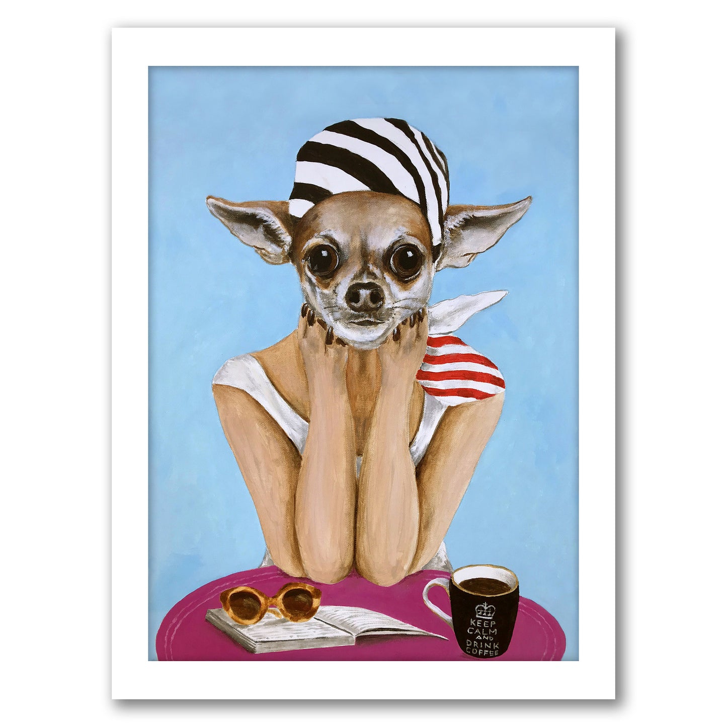 Chihuahua Bistro By Coco De Paris - White Framed Print