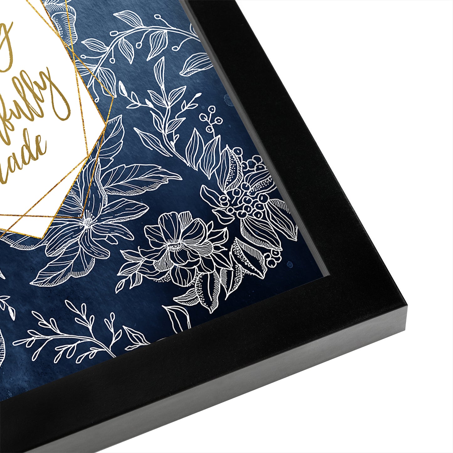 Fearfully Wonderfully Blue Floral Geo Shape By Wall + Wonder - Framed Print